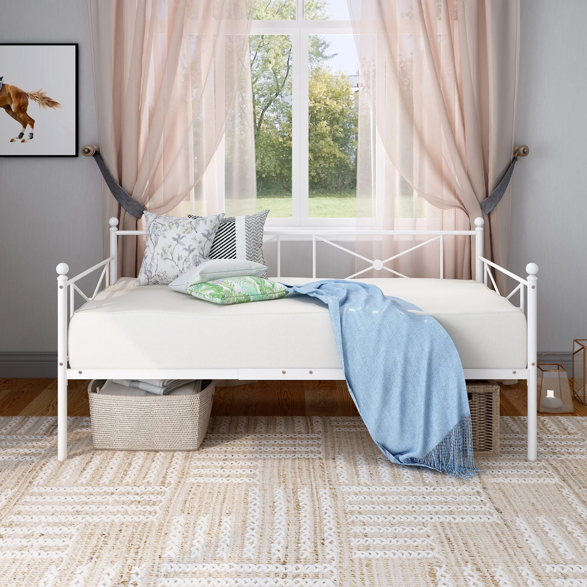 Twin Daybed with Headboard - Sofa Bed Platform for Living Room, Guest Room - Easy Assembly in White