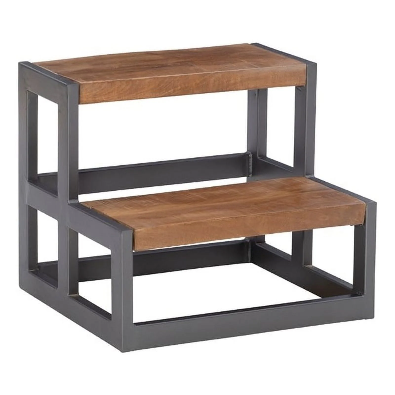 Linon Benny Sturdy Wood Bed Steps Minimalist Style Iron Frame in Gunmetal Gray