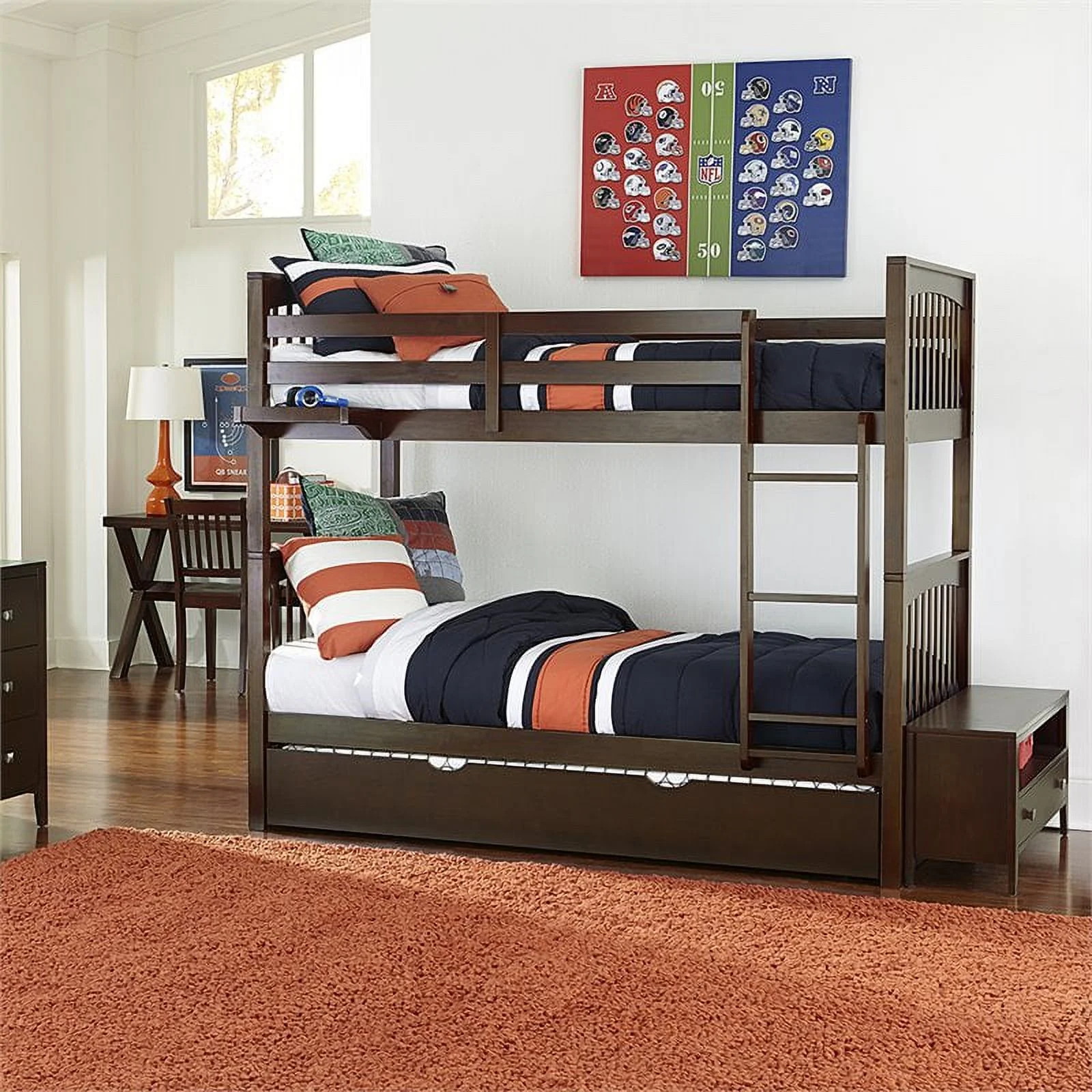 Pemberly Row Twin Over Twin Bunk Bed in Chocolate Brown