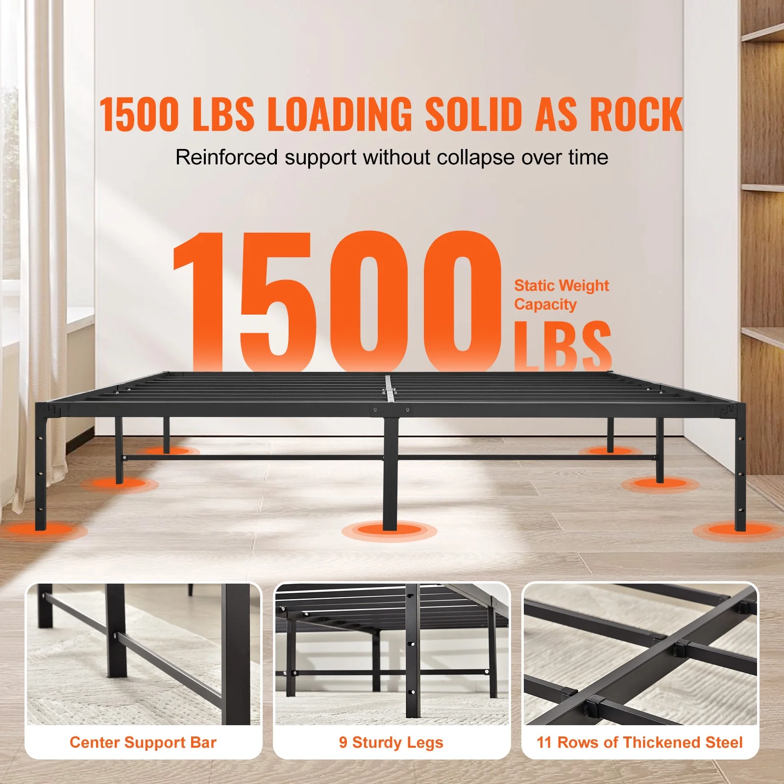 SKYSHALO Metal Bed Frame Platform King Size Bed Frame Noise Free 14 inch 1500 lbs