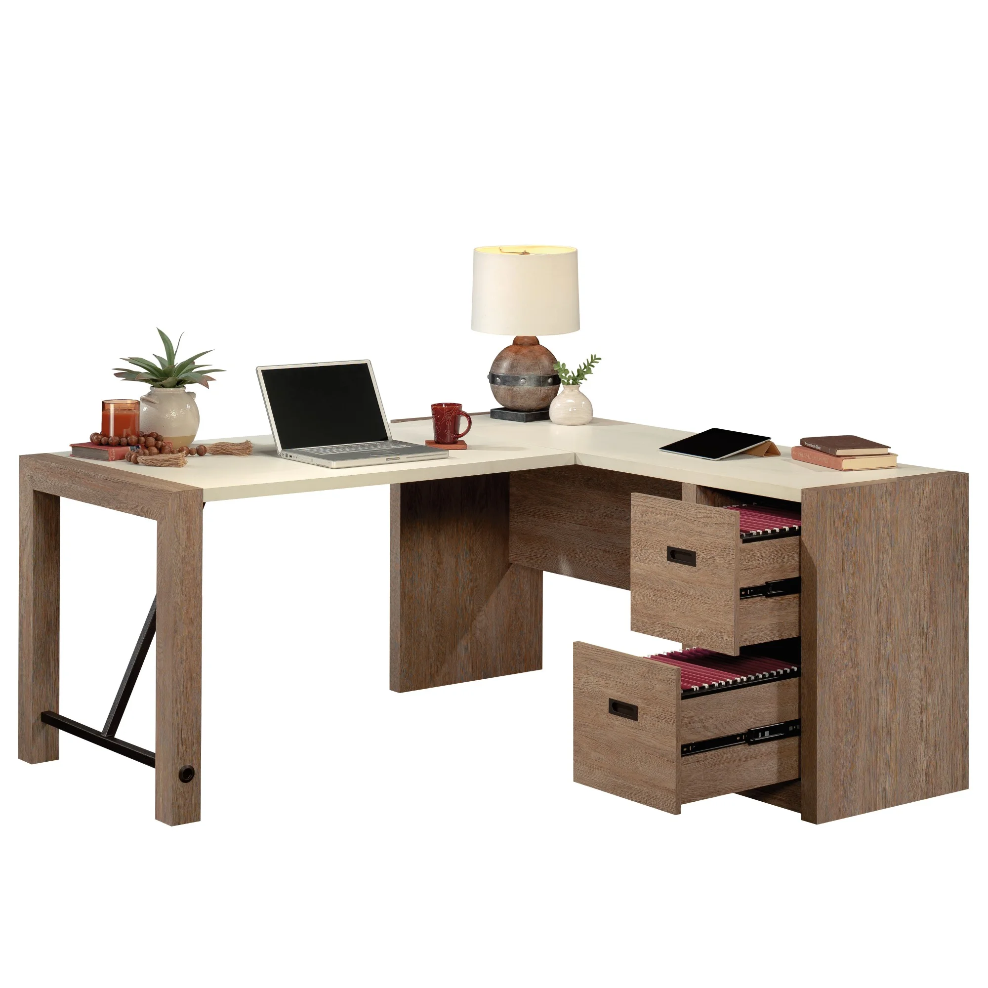Sauder Dixon City ® L-Shaped Desk with Drawers in Brushed Oak