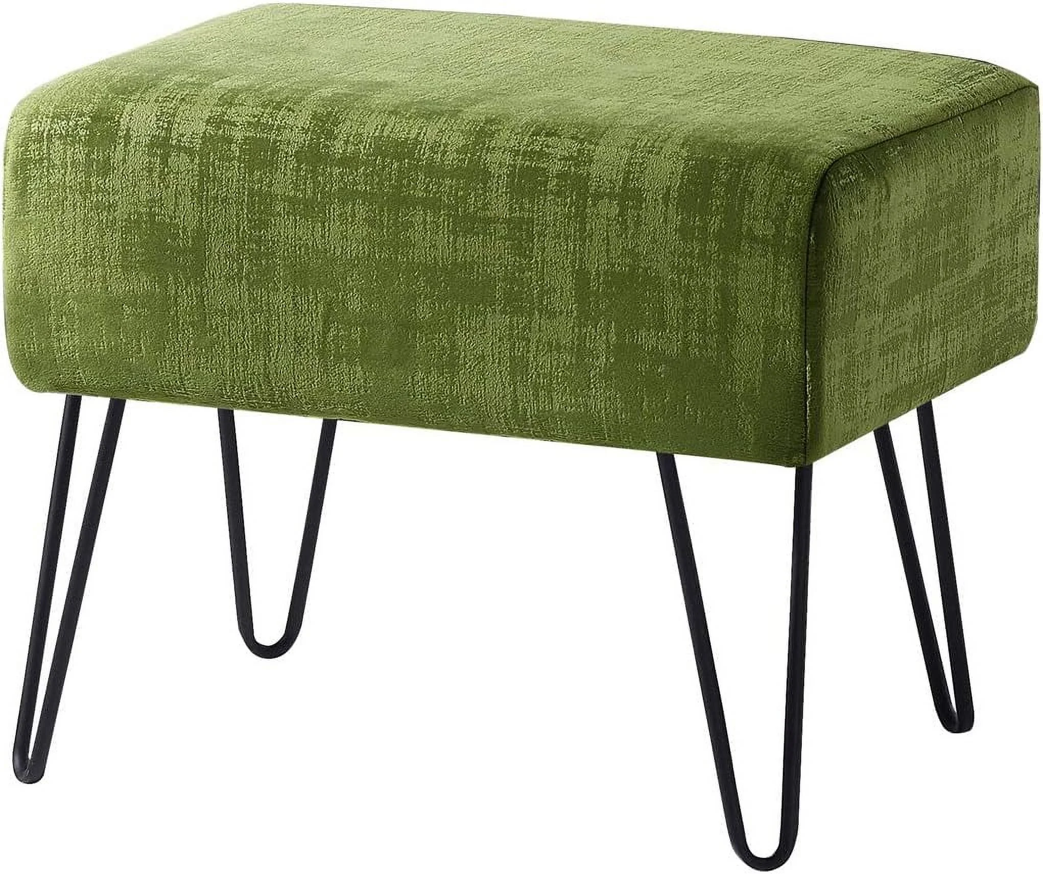 Green Textured Velvet Ottoman, Calla Green, 19'' X 13'' X 17'' H, Fuzzy Entry Way Ottoman Bench For Living Room Bedroom End Of Bed Decorative Makeup Stool Foot Rest Chair Home Décor