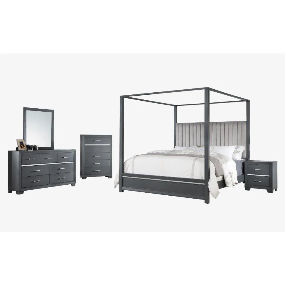 Pendry Studio Abrie Tall Canopy Velvet Channeled 5pc King Bedroom Set