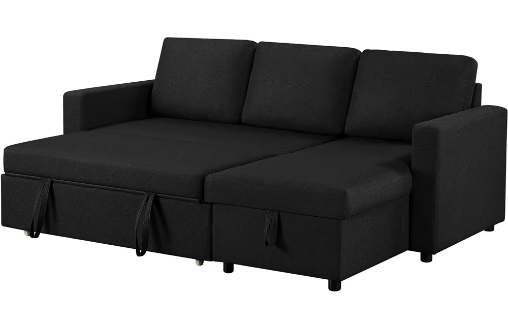 Topeakmart Reversible L-Shaped Sectional Sofa with Pull Out Bed, Black