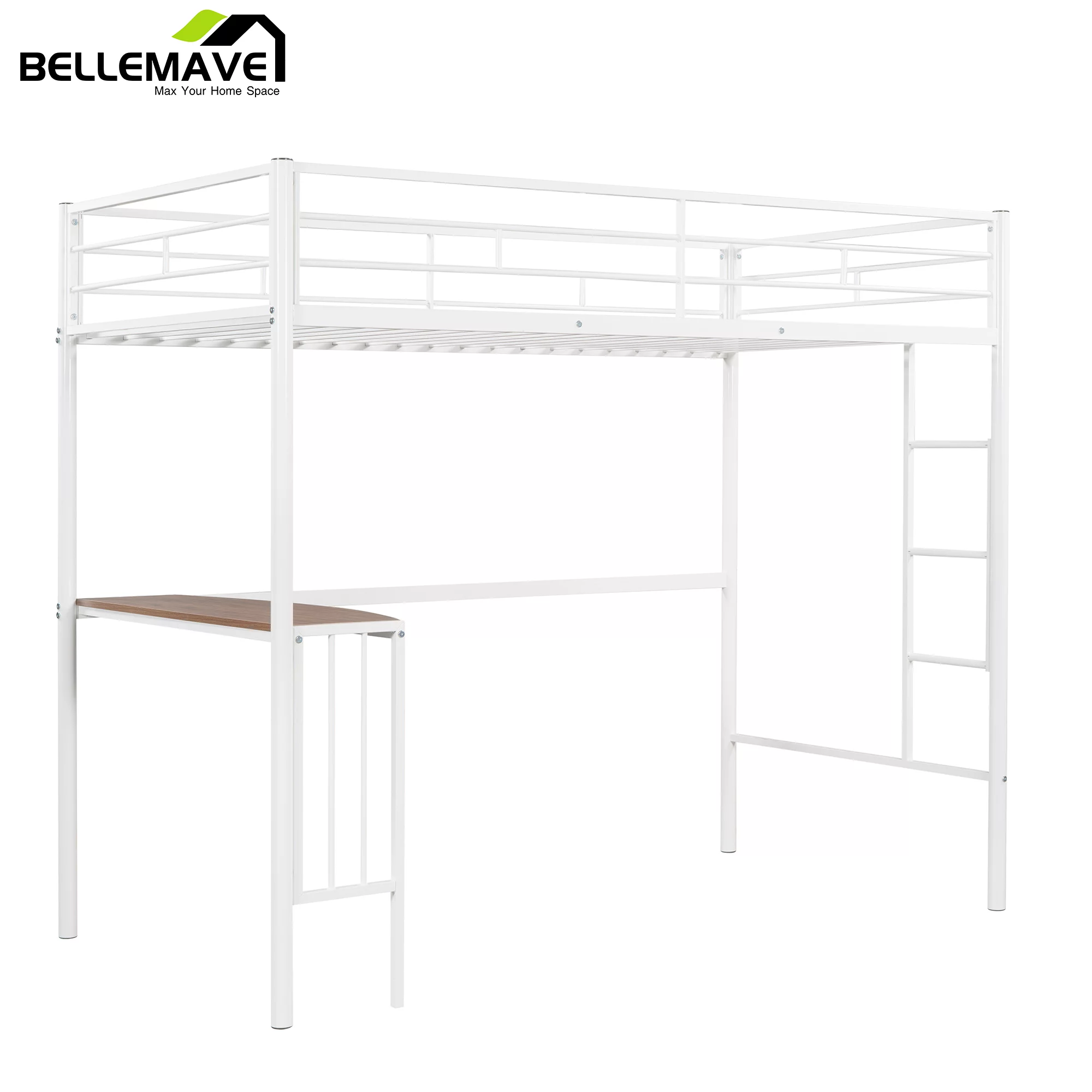 BELLEMAVE Metal Twin Size Loft Bed with Desk, Kids Loft Bed with Full-Length Guardrails and Ladder, Loft Bed Full Size for Kids, Teens(Black)
