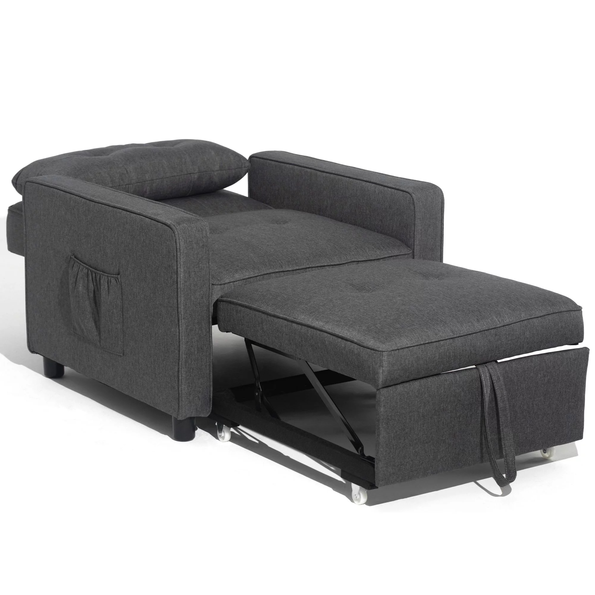 Daybed Convertible Chair Bed Sofa Sleeper 3-in-1 for Adults Single Adjustable Chair with Pillow and Pocket Linen Fabric Modern Arm Chair Grey