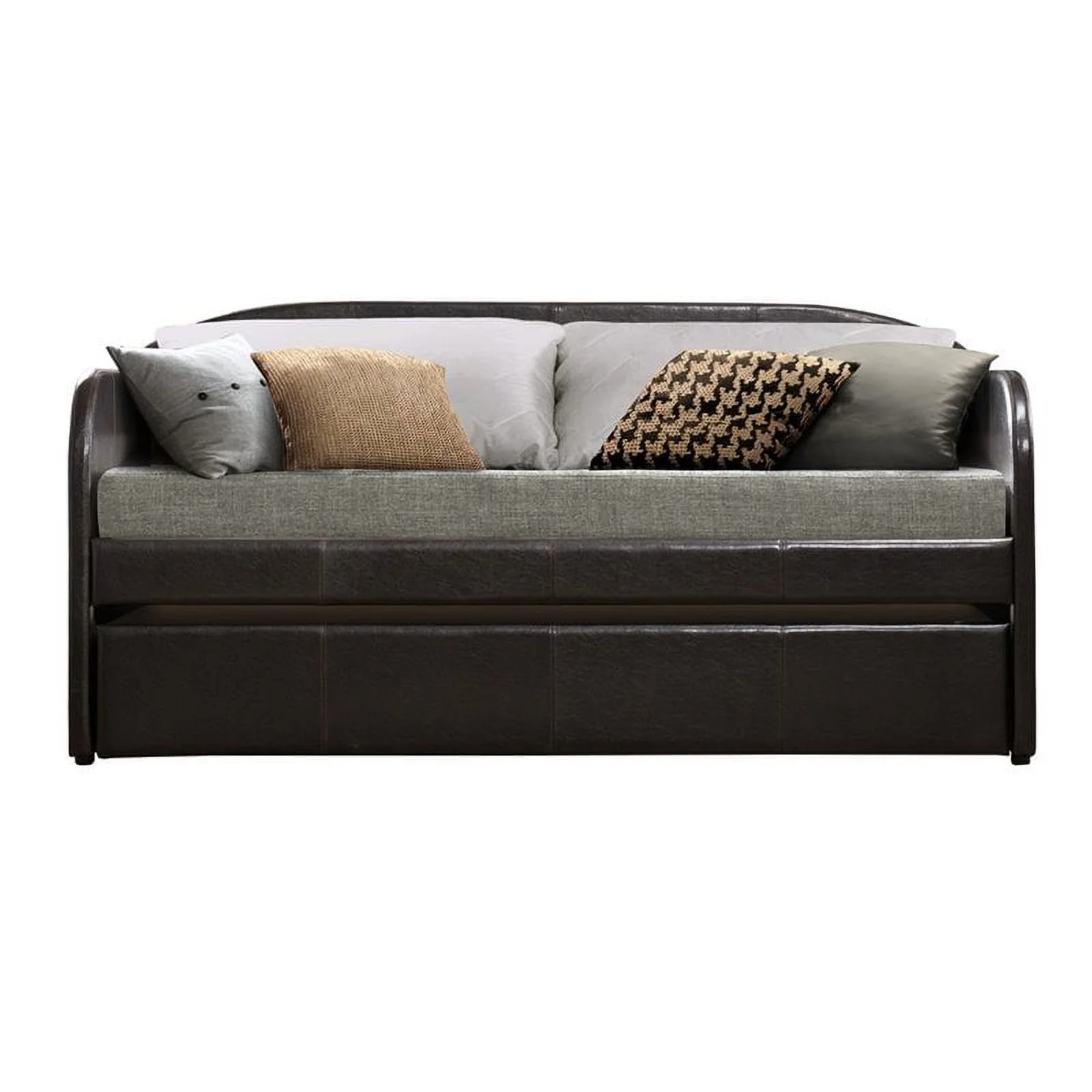 Pemberly Row Contemporary Faux Leather Daybed with Trundle in Brown