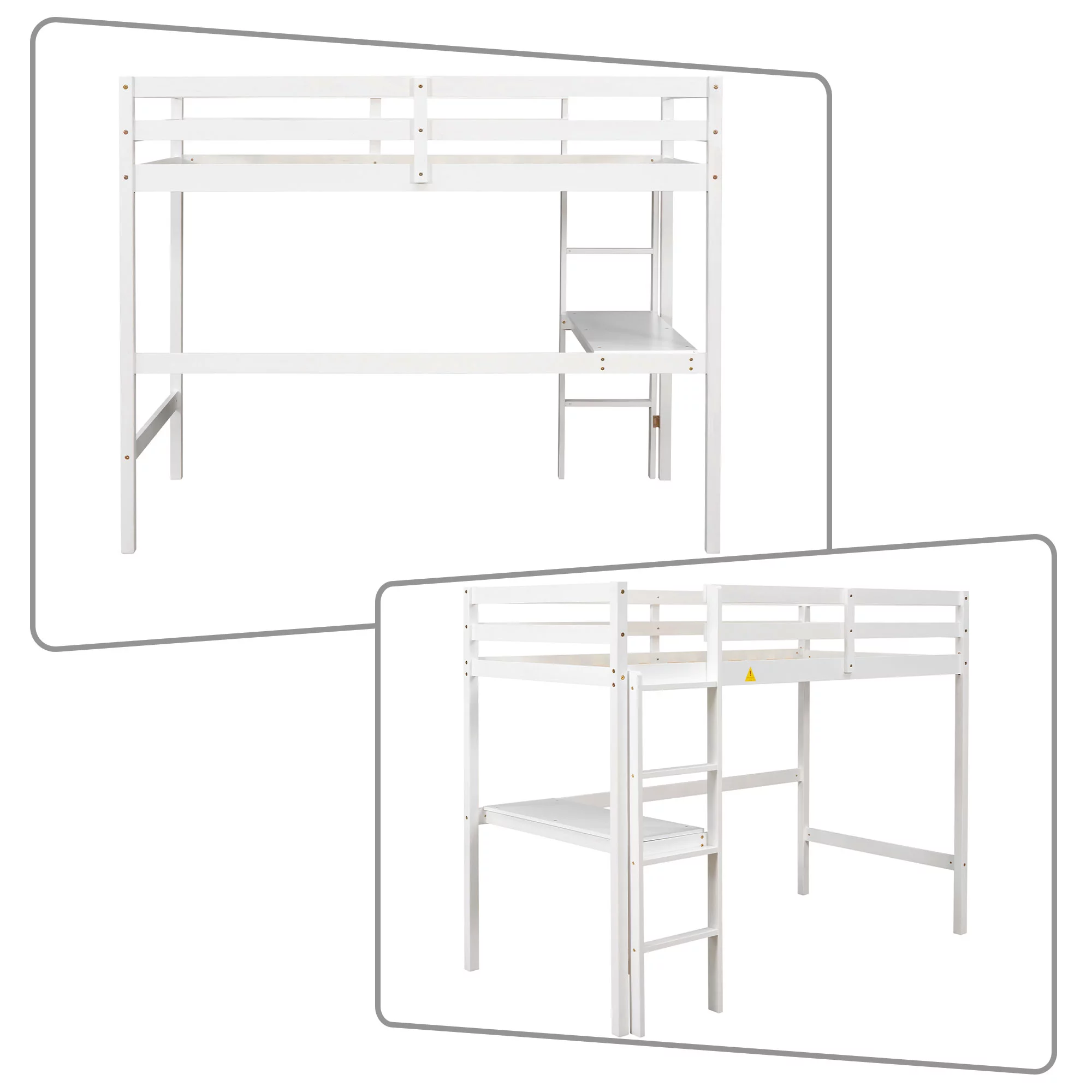Minimalist and Multifunctional Twin-size Wooden Loft Bed with A Ladder and A Built-in desk, White