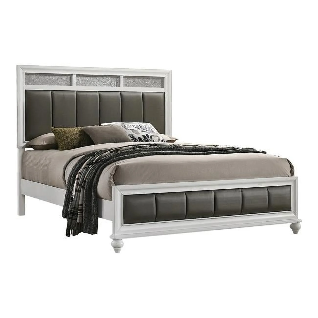 Benjara BM302878 Metallic Gray Upholstery Glitter Headboard Dini California King Size Panel Bed