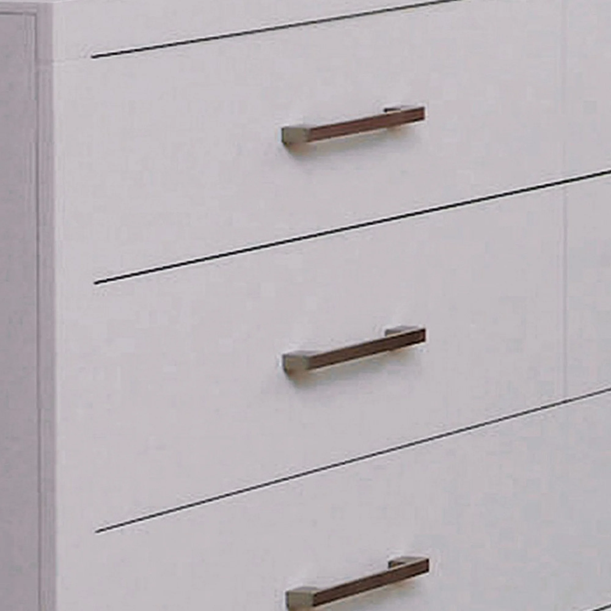 Benjara Bela 64 Inch Wide 6 Drawer Dresser, Felt Lined, Silver Handles, Crisp White