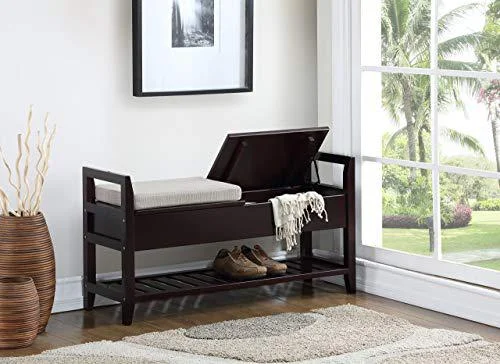 Roundhill Furniture Vannes Storage & Upholstered Bench, Espresso
