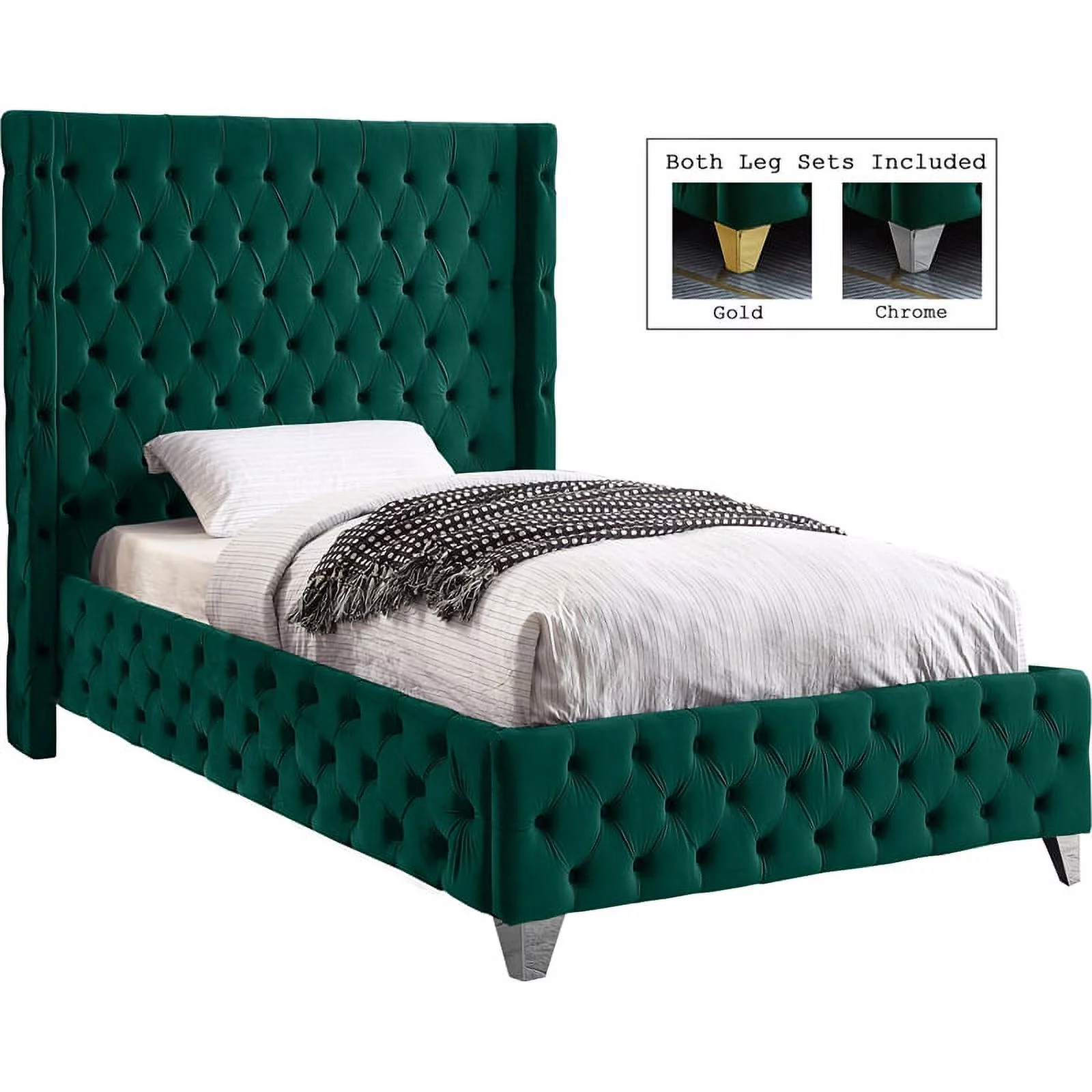 Meridian Furniture Savan Green Velvet Twin Bed