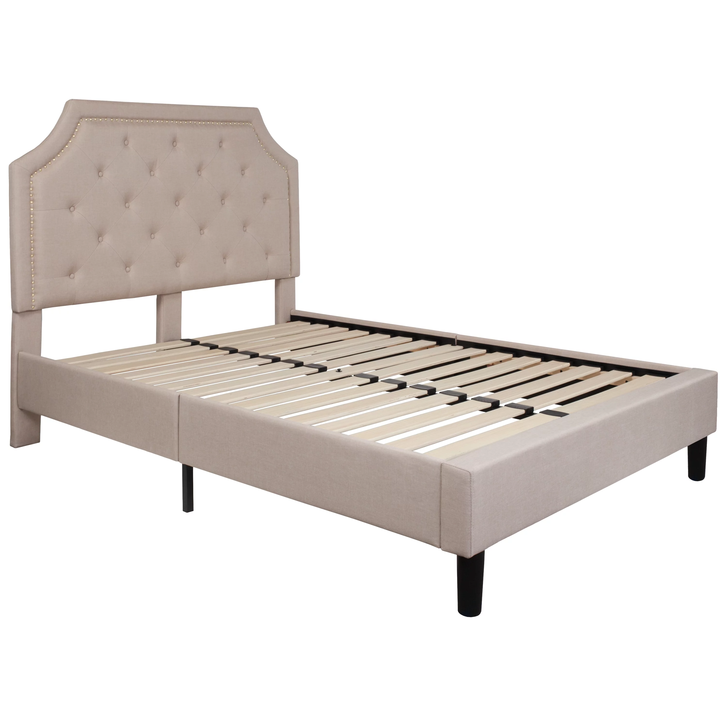 BizChair Full Size Arched Tufted Upholstered Platform Bed in Beige Fabric
