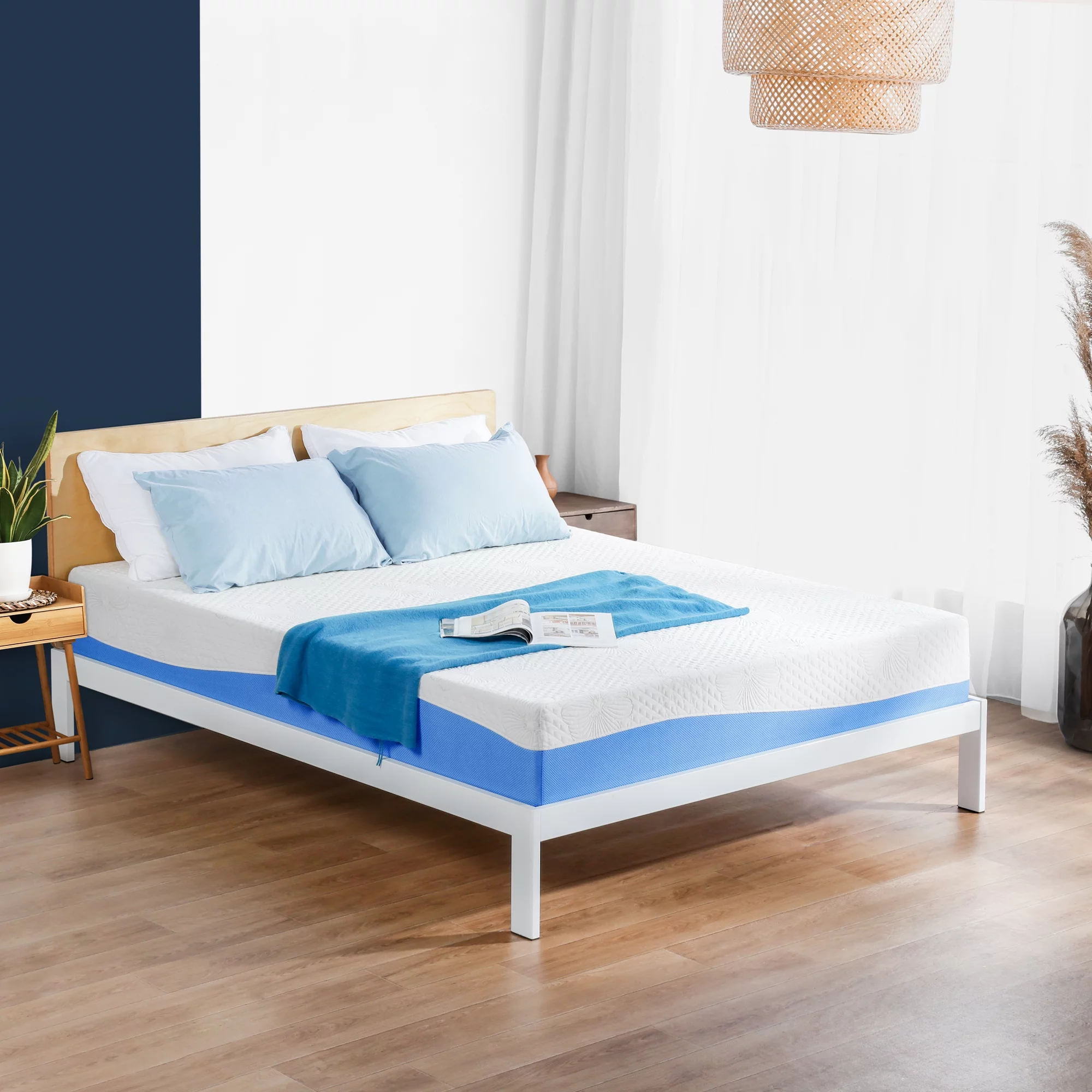 GrandRest 10'' Adult DreamGel, 10 Inch Gel Memory Foam Mattress, Medium Firm, California King, Blue / White Color