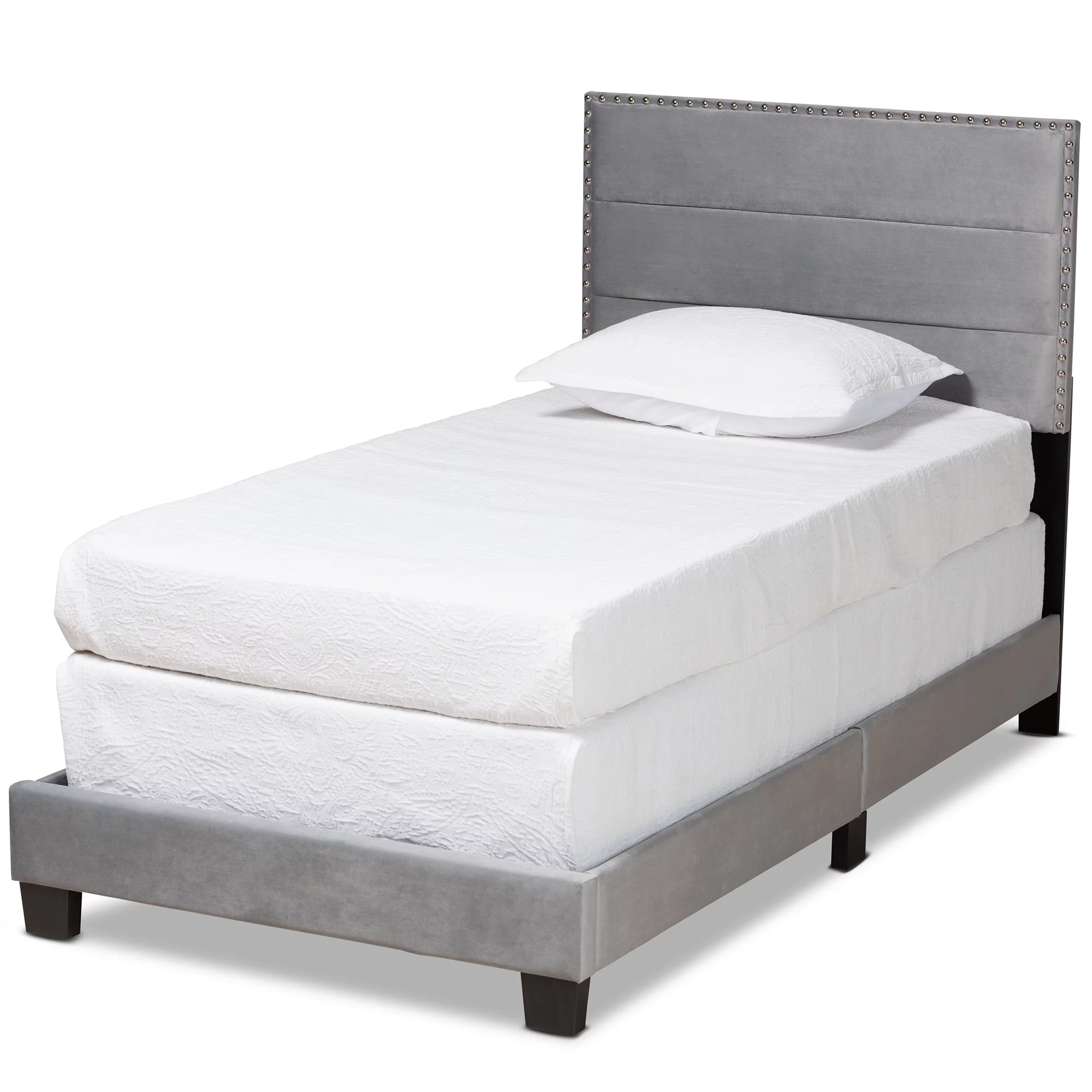 Baxton Studio Tamira Contemporary/Modern Velvet Tufted Panel Bed, Twin, Grey/Black