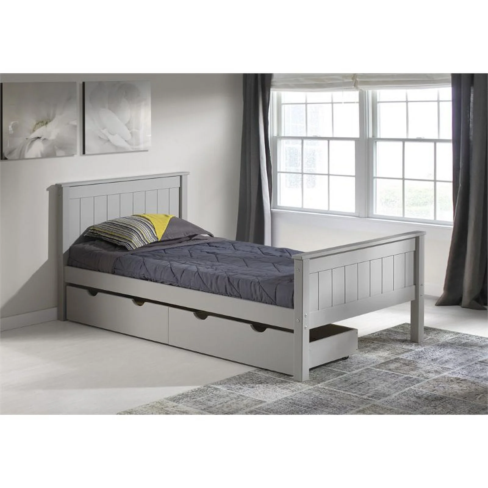 Rosebery Kids Twin Wood Platform Bed with Storage Drawers in Dove Gray