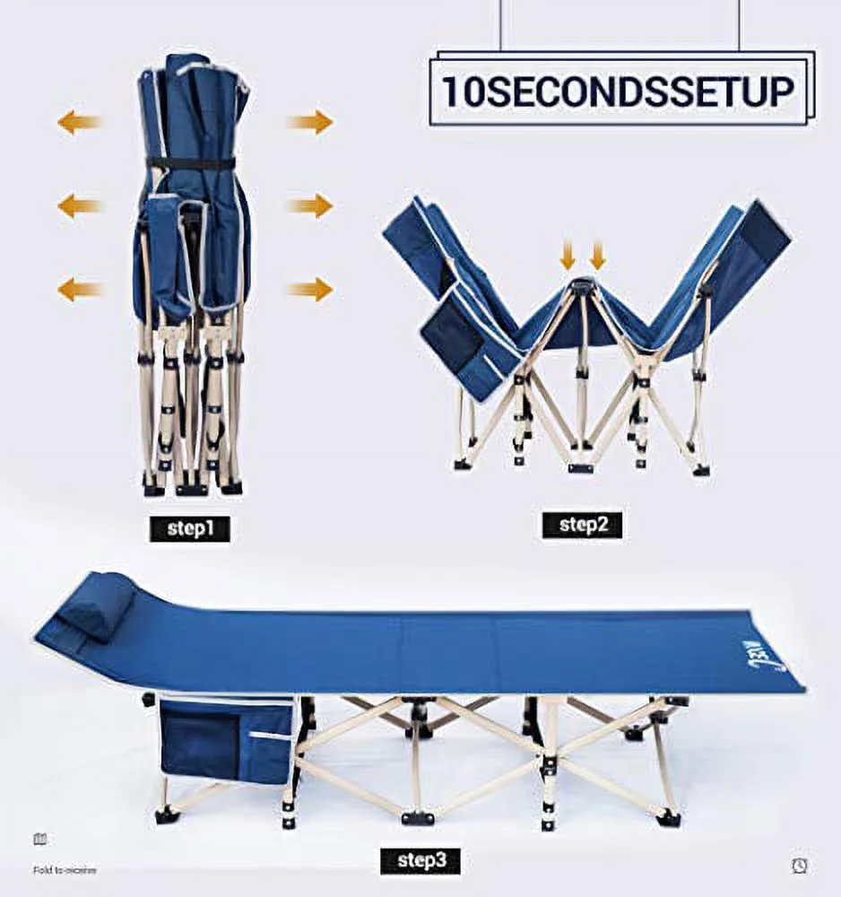 Nicec Folding Camping Cot, Sleeping Bed, Tent Cot, with Pillow, Carry Bag & Storage Bag, Extra Wide Sturdy, Heavy Duty Holds Up to 500 Lbs, Lightweight, Comfortable for Outdoor&Indoor (Dark Blue)