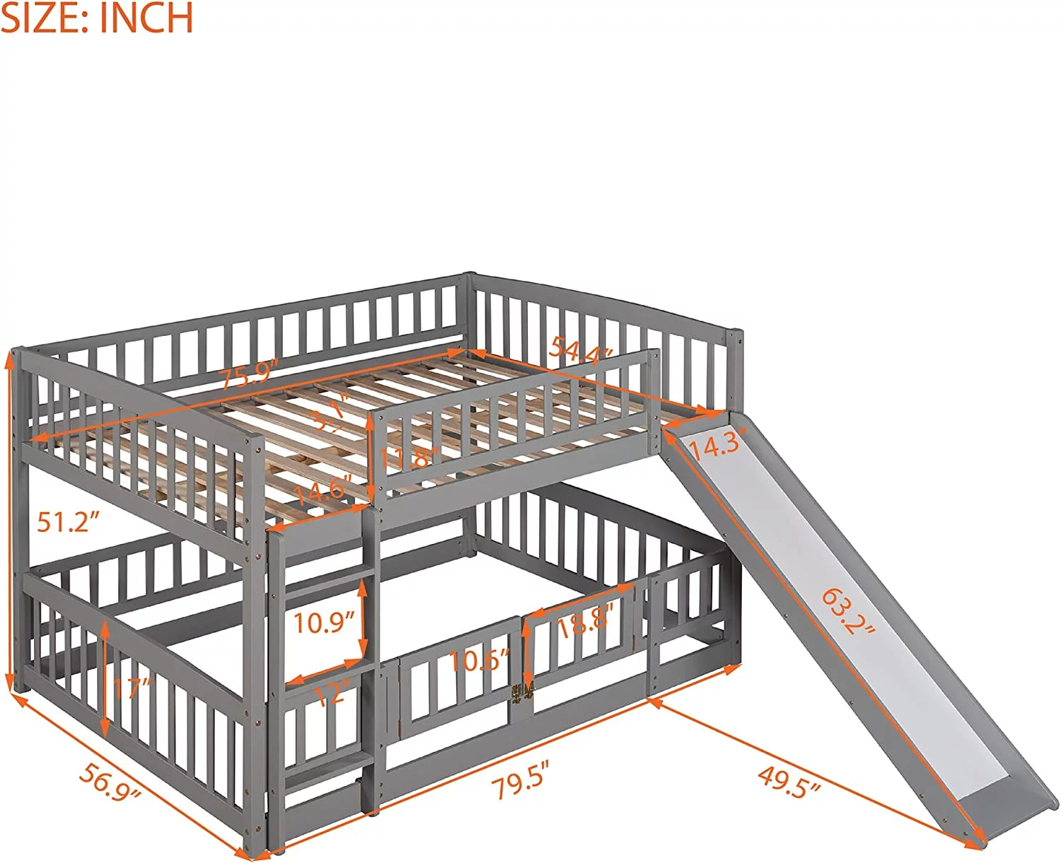 Bunk Beds With Slide For Kids, Low Profile Bunk Beds With Built-In Ladder, No Box Spring Needed