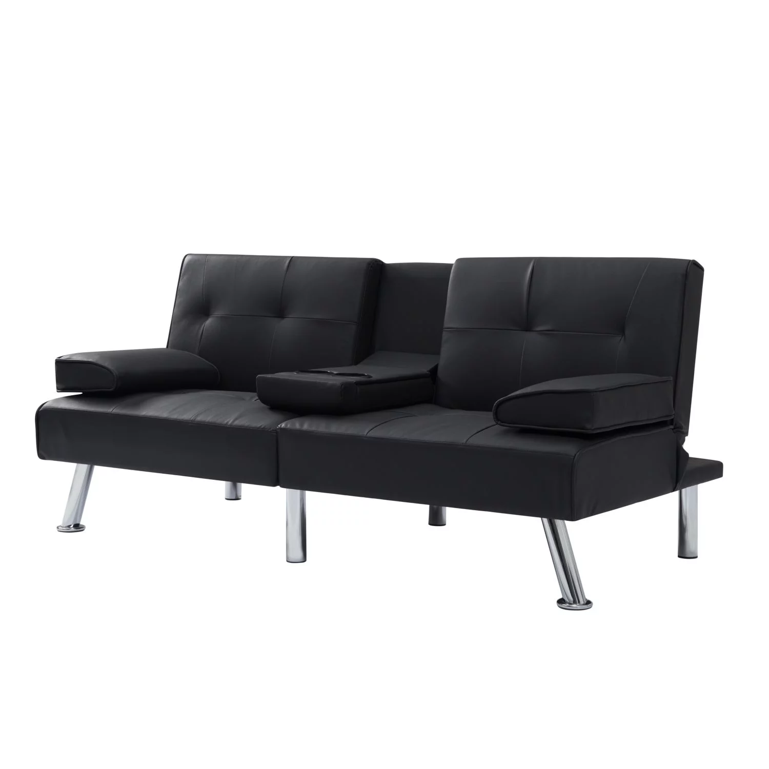 BSHTI 66.9 inch Futon Velvet Sleeper Sofa Bed and Drop Down Middle Back with 2 Cup Holders(Black)