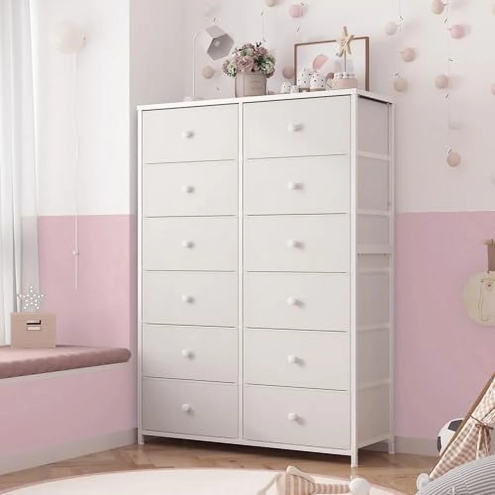 KHBIULIFE White Dresser  Dresser for Bedroom with 12 Drawers Tall Dressers for Bedroom Dressers & Chests of Drawers for Bedroom  Closet  Living Room  Entryway  Wooden top & Metal