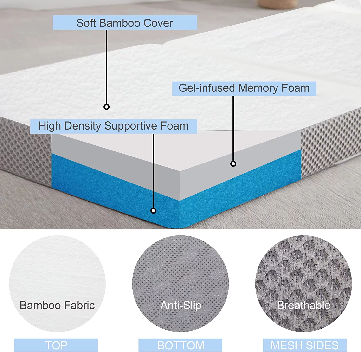 Popular Kingfun Memory Foam Folding Mattress  4 Inch Gel-Infused Foldable Floor Mattress  Breathable Tri-fold Mattress Topper with Bamboo Cover  Soft Folding Foldable Portable Floor Guest