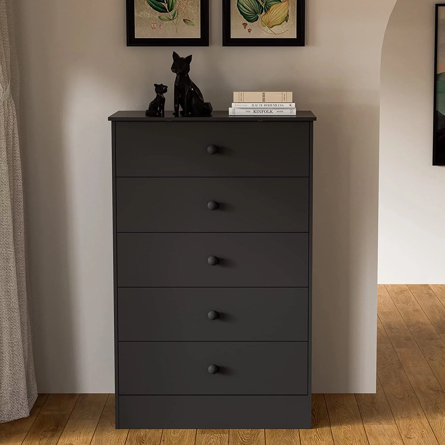 Popular Castle Black Dresser for Bedroom 5 Drawers Chest Dresser Organizer Tall Dresser Drawer Organizers Kids Dresser for Bedroom Nursery Living Room Entryway Black