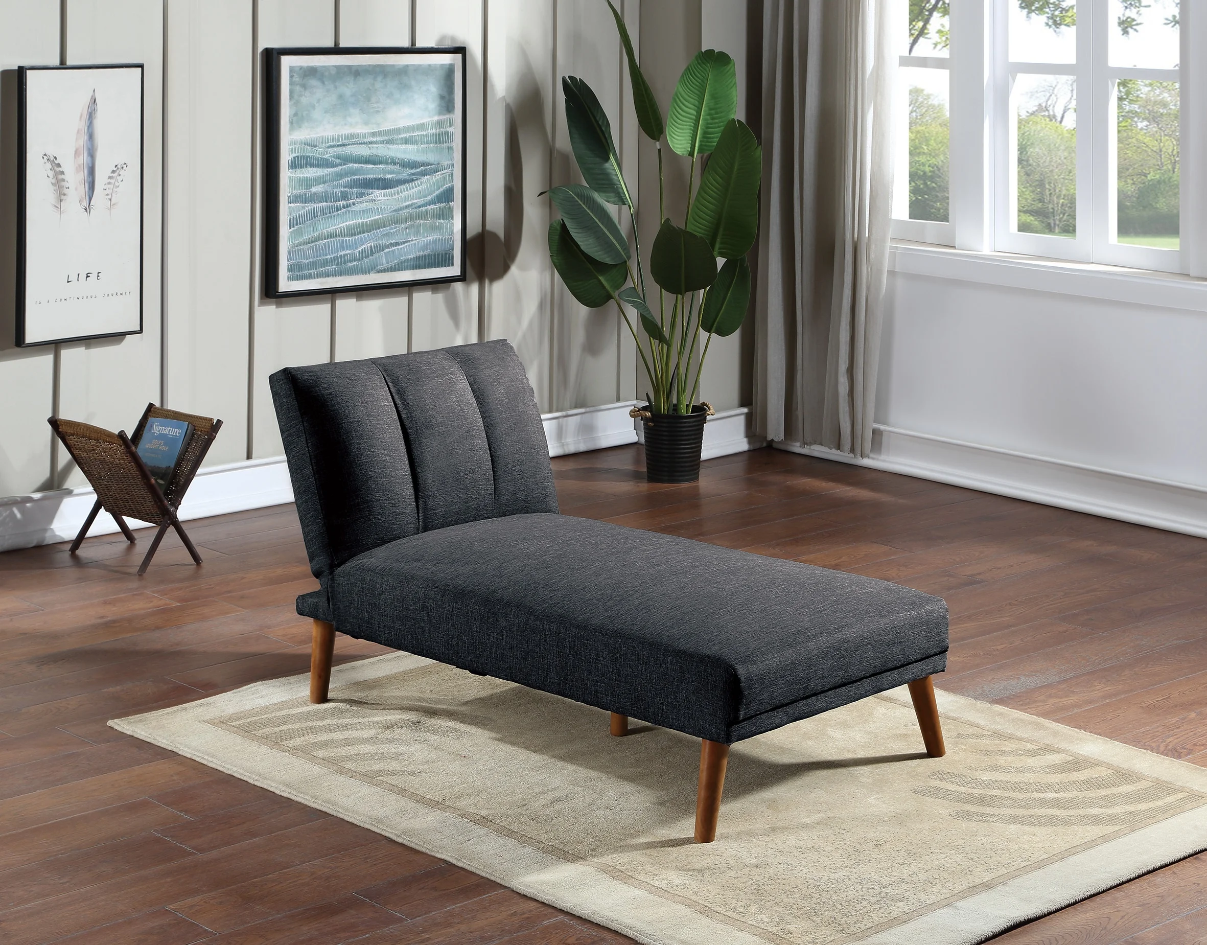 CoSoTower Black Polyfiber Adjustable Chaise Bed Living Room Solid Wood Legs Plush Couch