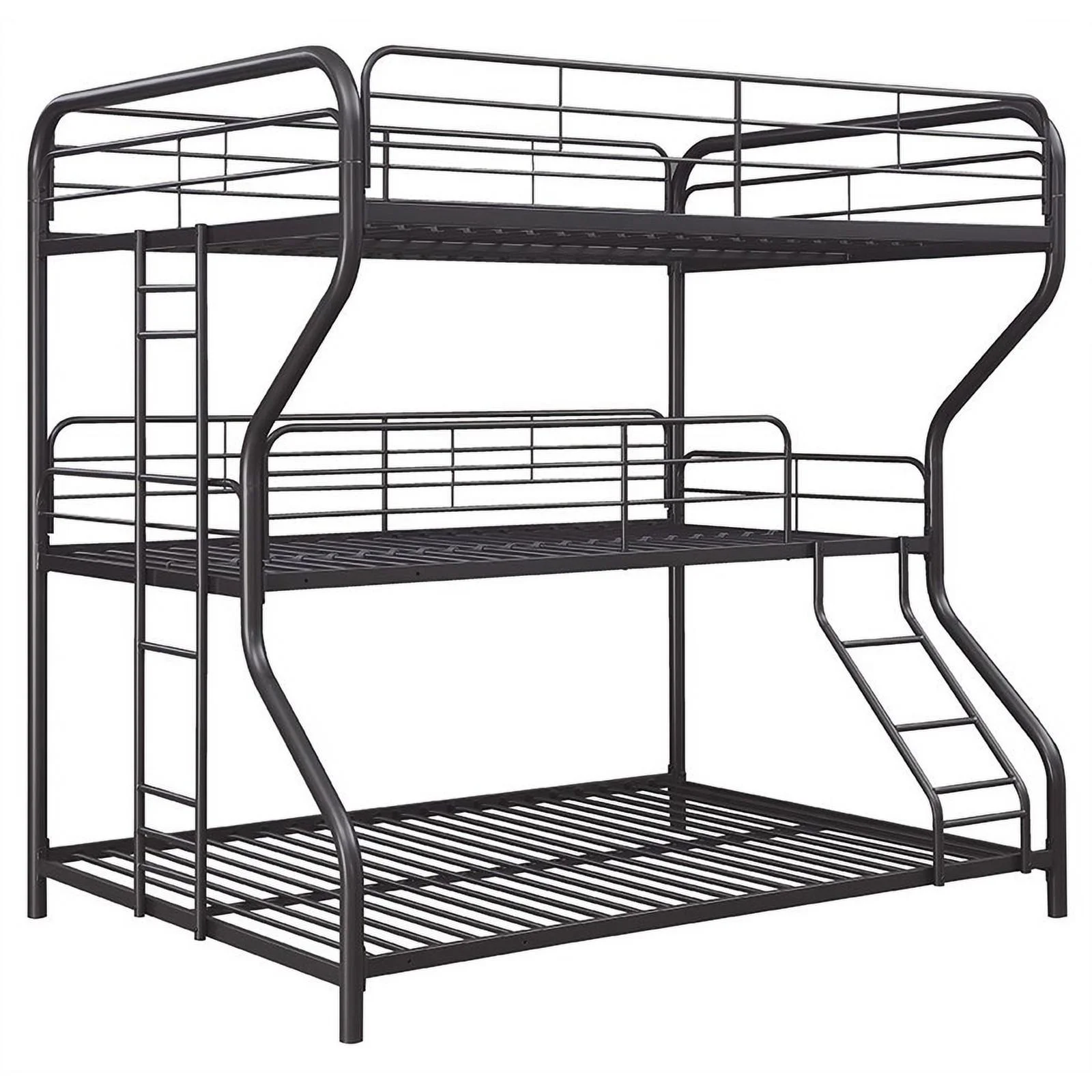Pemberly Row Triple Twin/Full Farmhouse Metal Bunk Bed with Ladder Gunmetal