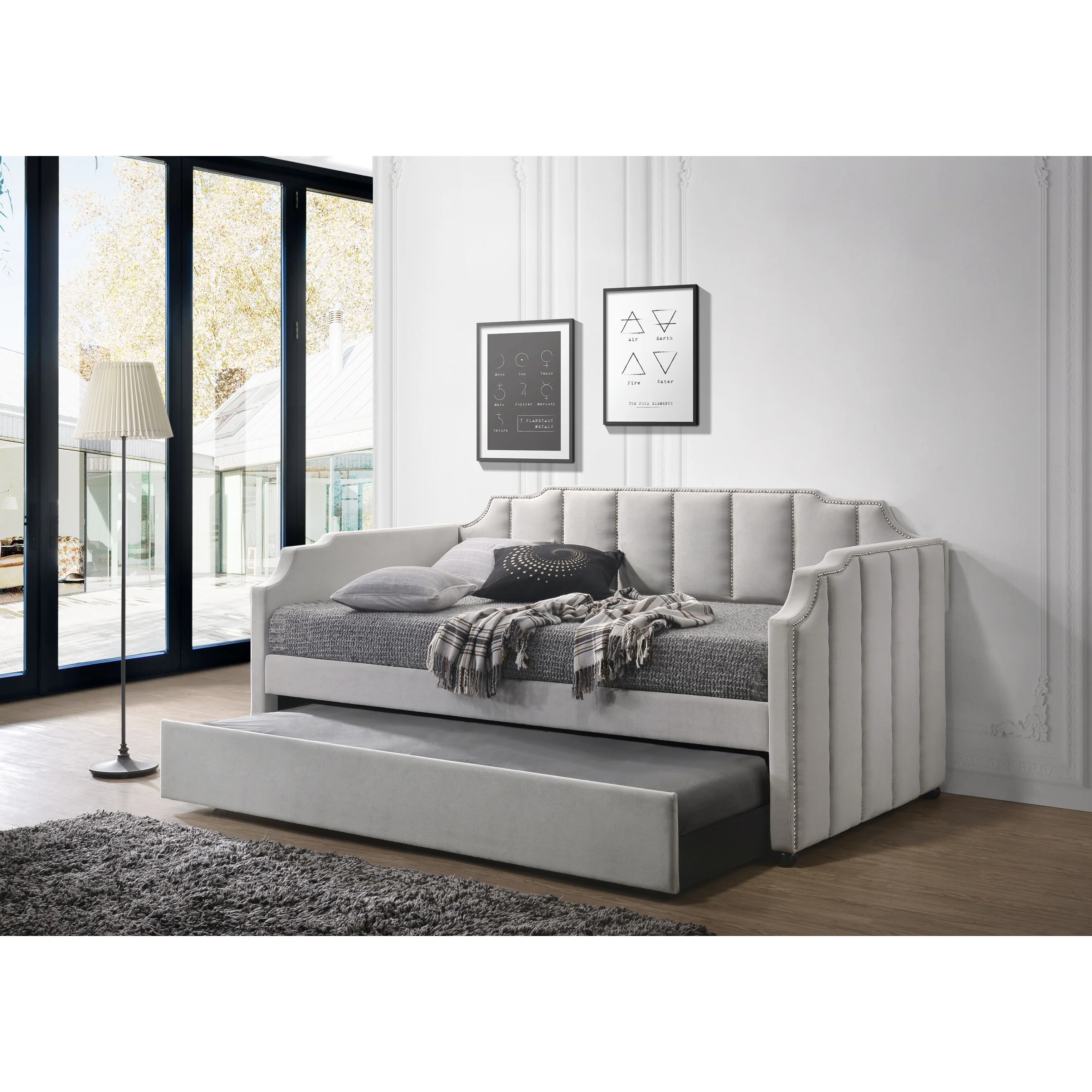 Amelyn Dove Grey Tufted Back Twin Daybed with Trundle