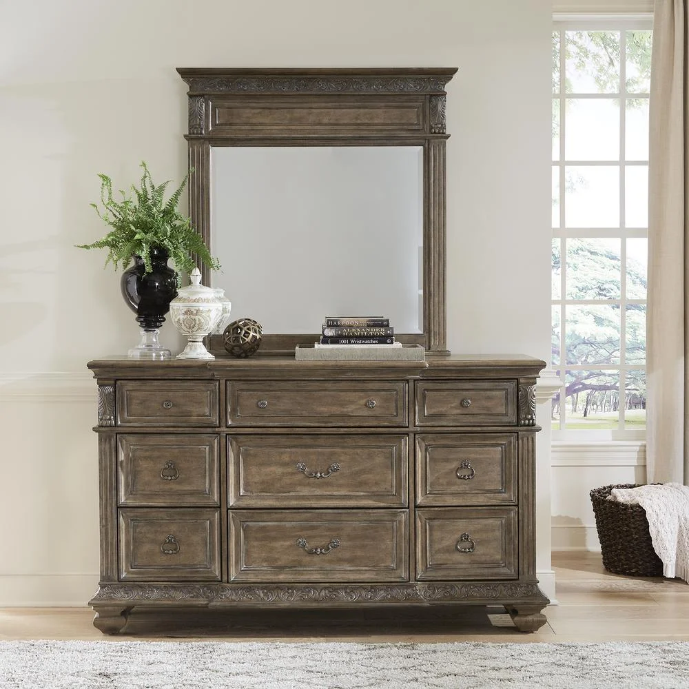 Liberty Furniture Carlisle Court Wood Dresser & Mirror in Chestnut