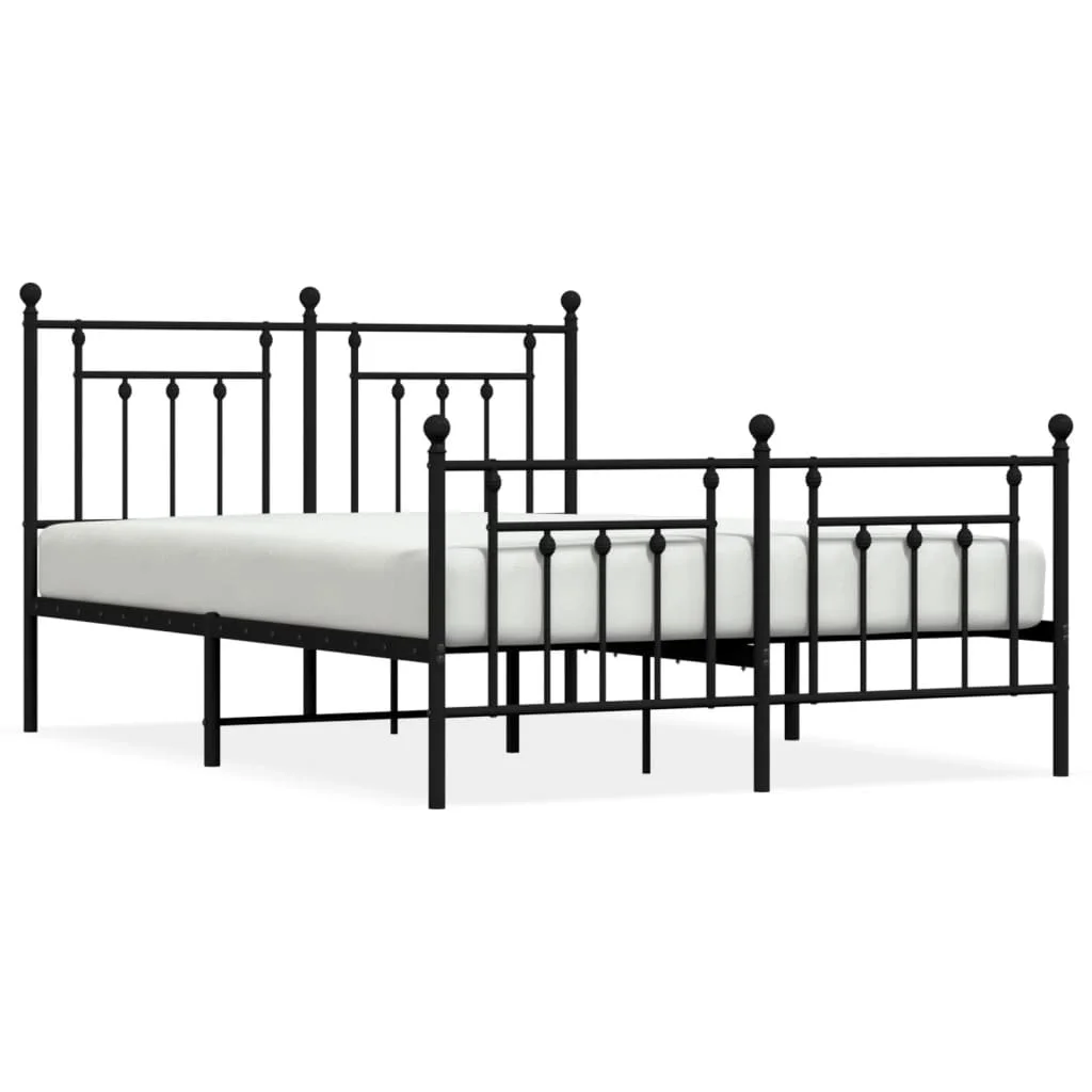 Metal Bed Frame with Headboard and Footboard Black 59.1