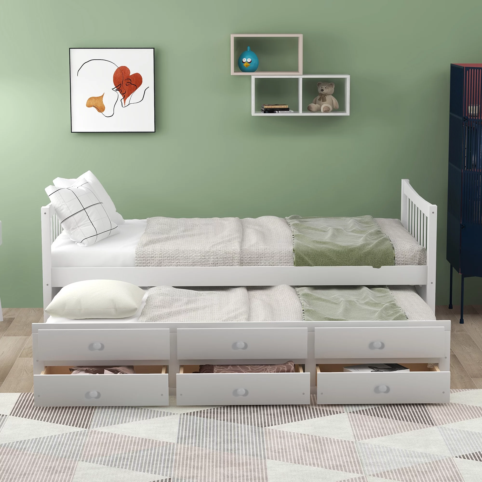 Dawn Whisper Daybed with Trundle and Drawers, Twin Size, White