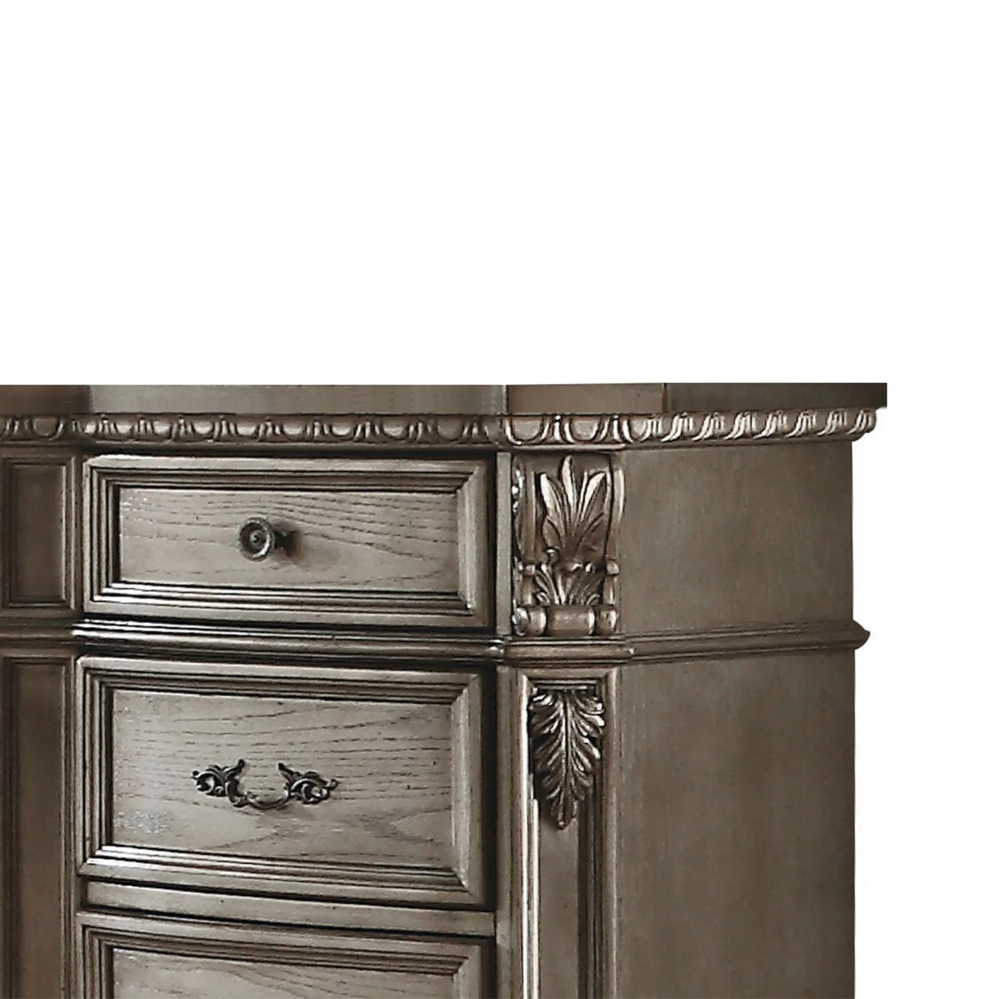Traditional Dresser with 2 Door Storage and Molded Details, Antique Silver