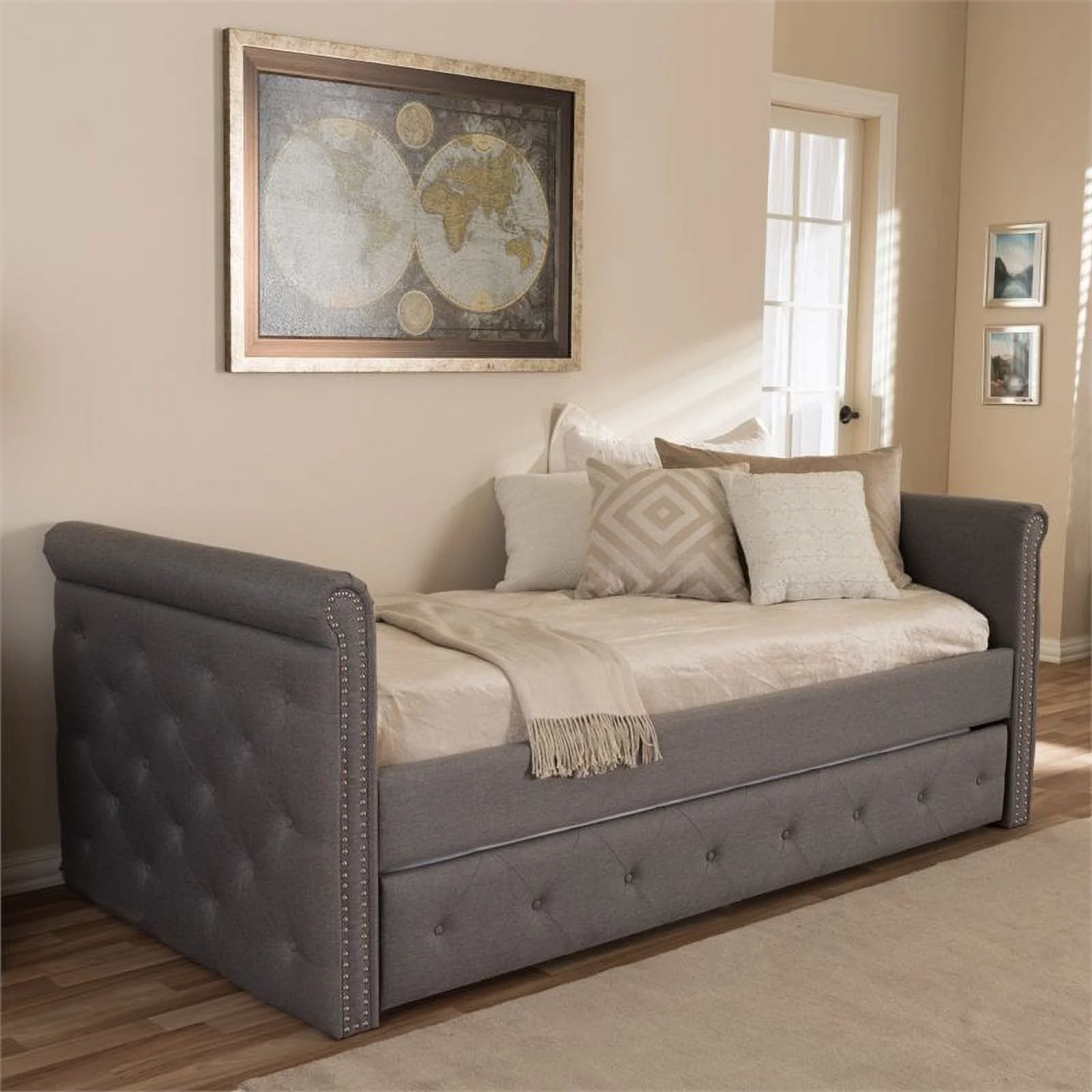 Bowery Hill Contemporary Fabric Upholstered Twin Daybed in Gray