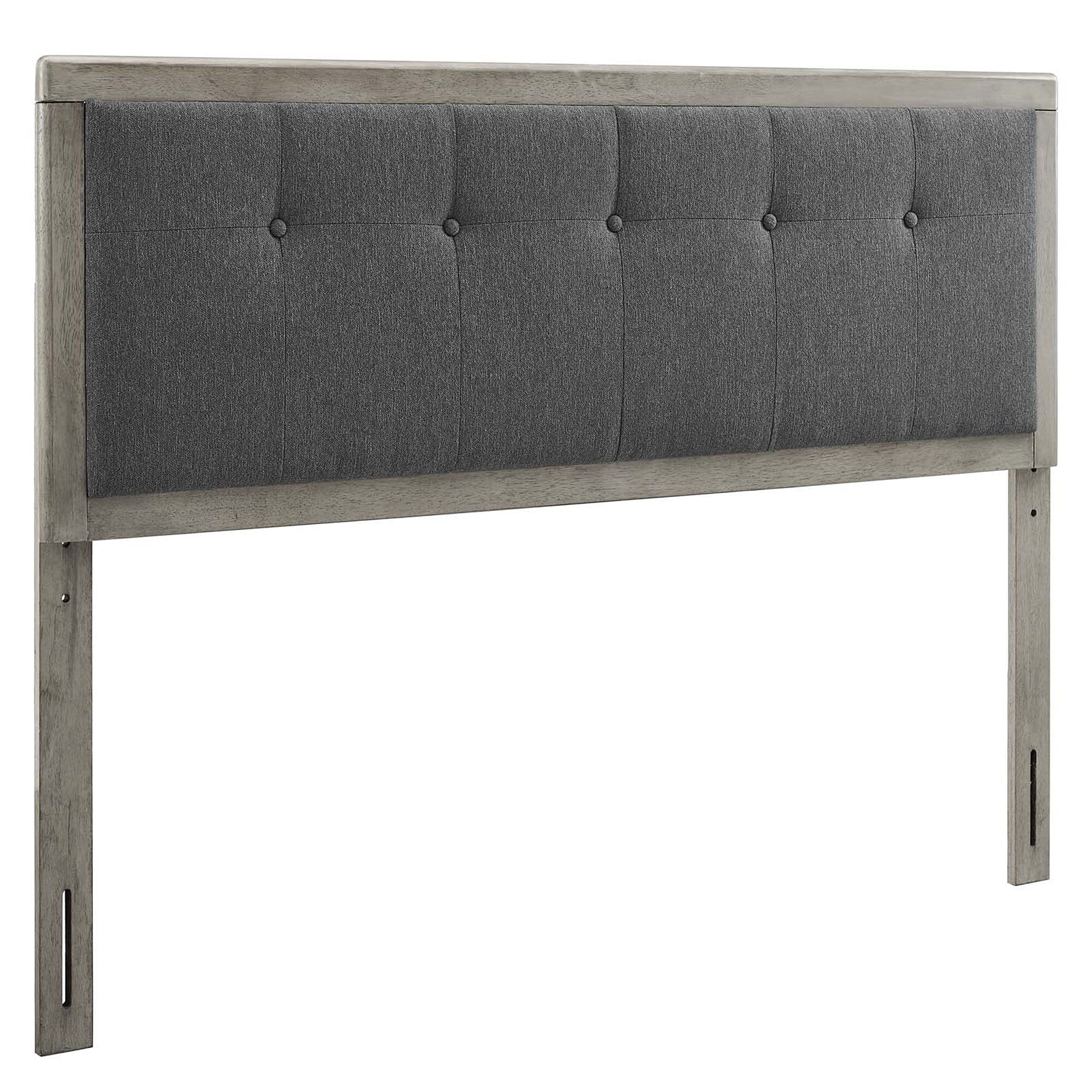 BSD National Supplies Marlin Traditional Charcoal Fabric Button Tufted Queen Size Grey Wooden Headboard