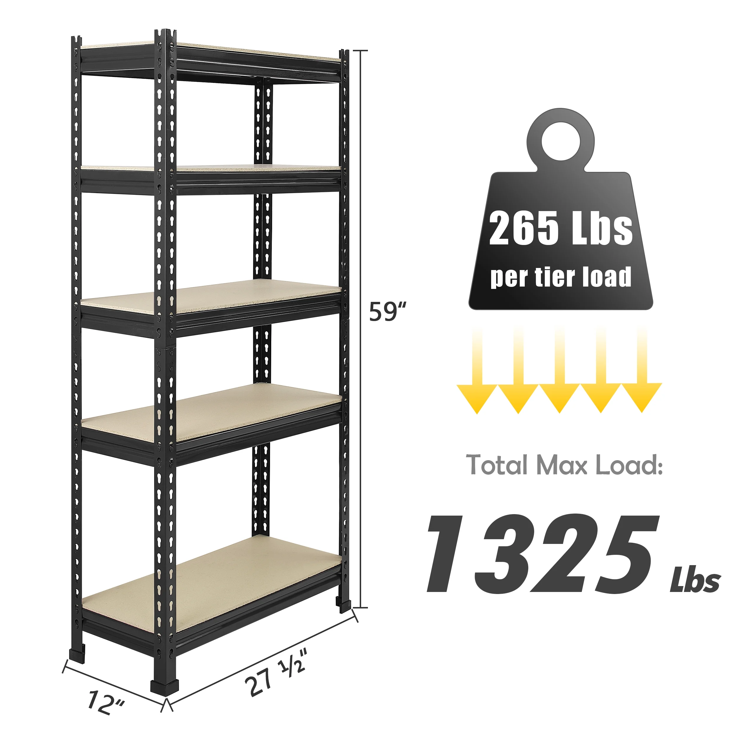 Kuma Tool Storage Shelves, 5 Tier Adjustable Metal Garage Storage Shelf Utility Rack Shelf Unit for Warehouse Pantry Kitchen, 28