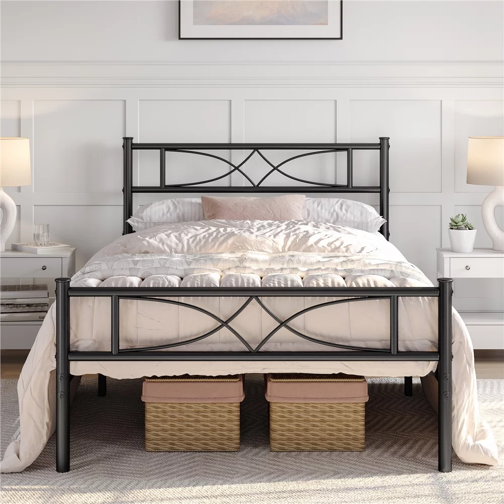Topeakmart Metal Twin Bed Frame with Curved Design Headboard and Footboard, Black