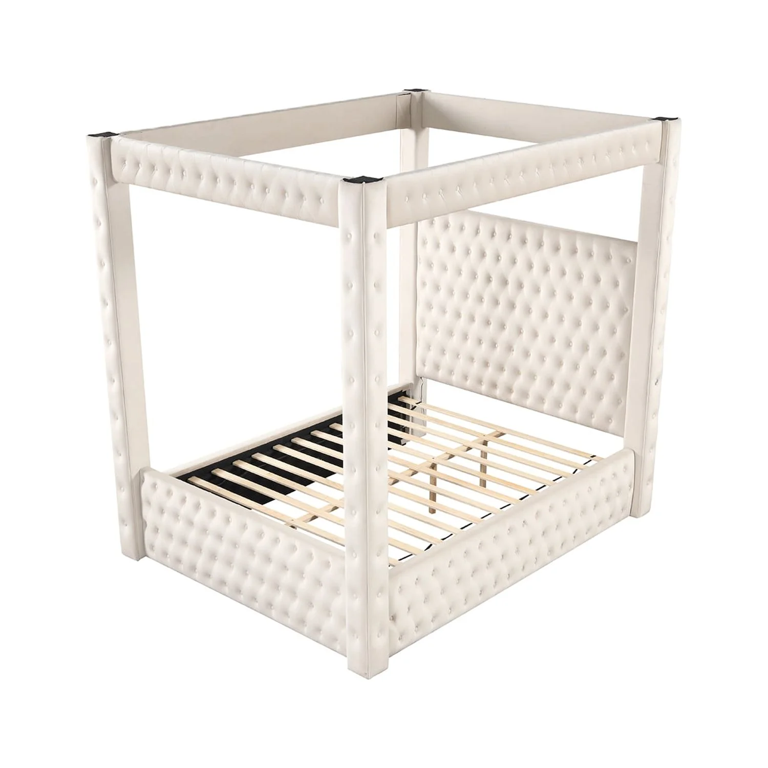 Monica Modern Style King Crystal Tufted Bed made with Wood in Cream