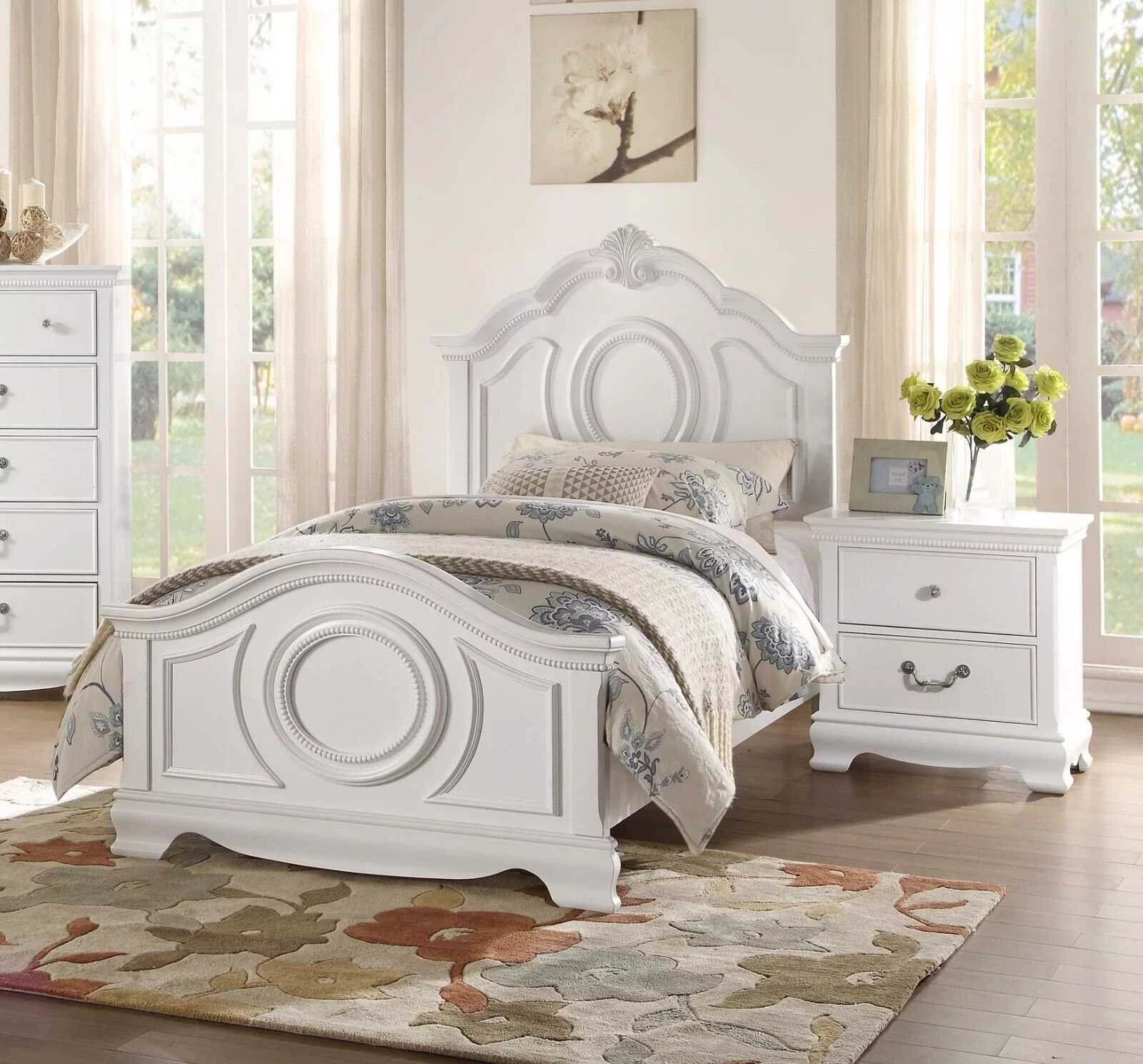 Classic White Finish Full Panel Bed Nightstands Traditional Style 3pc Bedroom Set