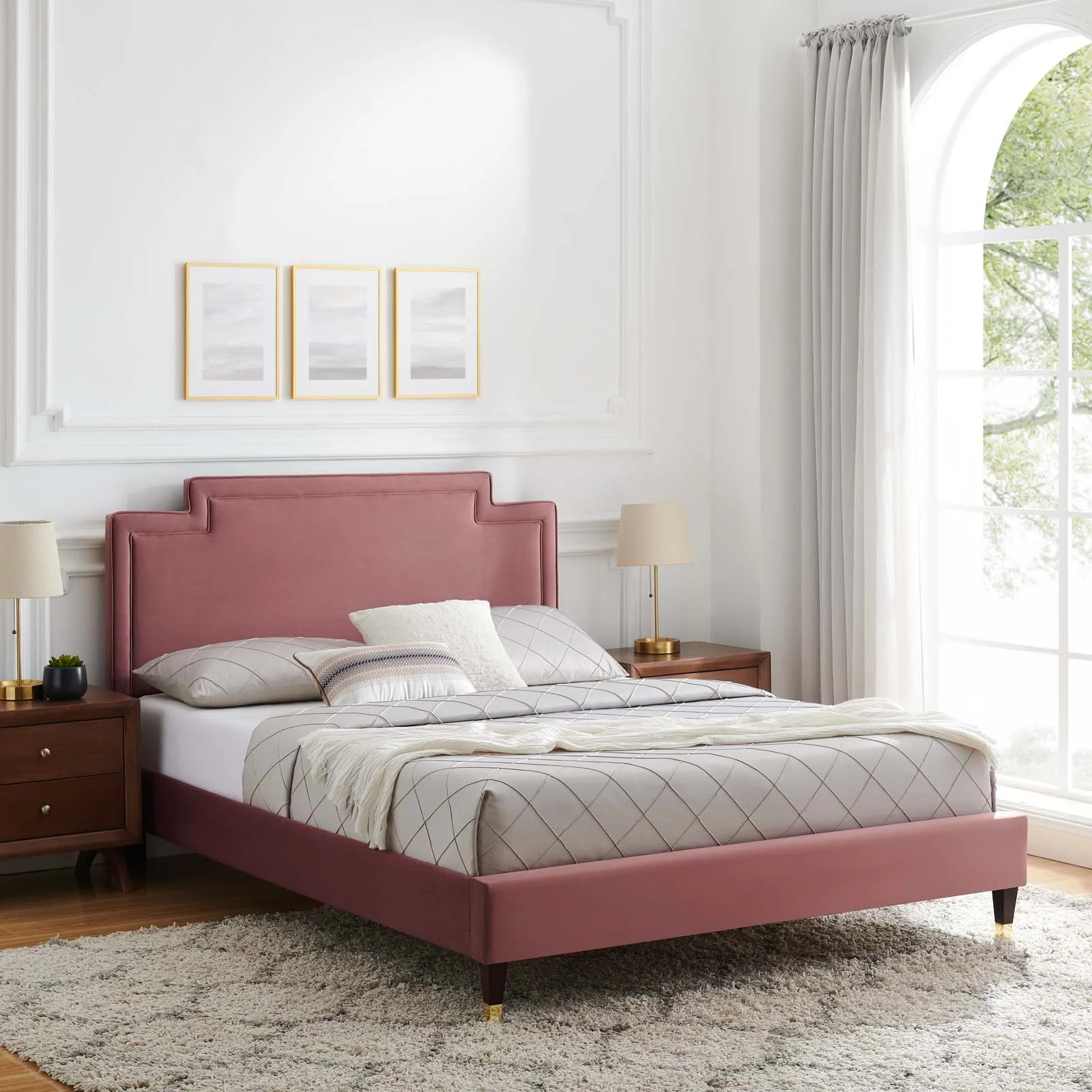 Modway Liva Performance Velvet King Bed in Dusty Rose