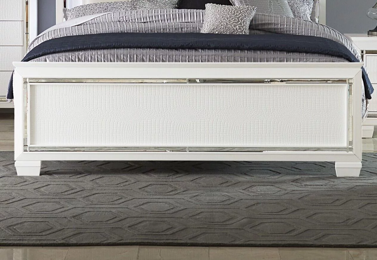 Glamorous Design Queen Size Bed Button-Tufted LED Headboard White Finish Bedroom Furniture