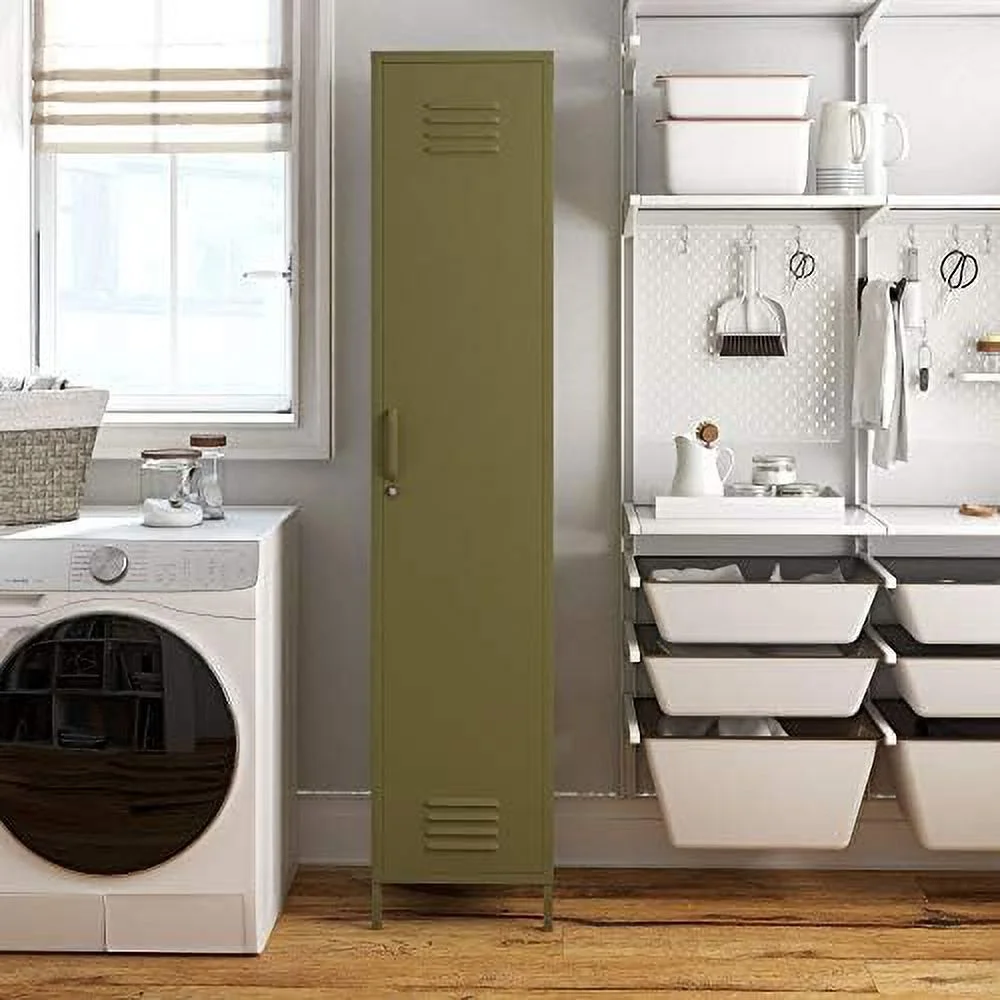 TJUNBOLIFE Shadwick 1 Door Tall Single Metal Locker Style Cabinet Olive Green