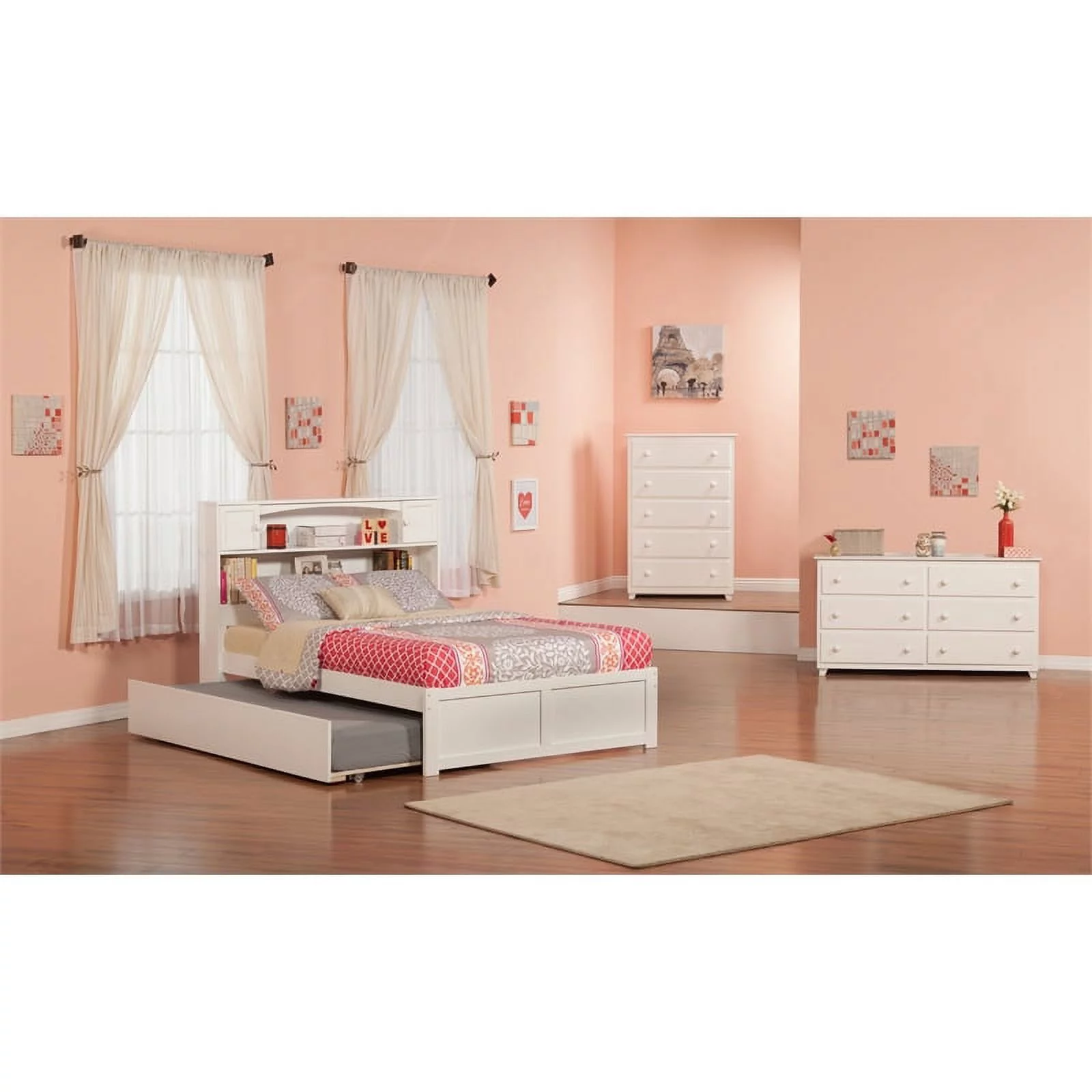 Leo & Lacey Transitional Solid Wood Full Bed with Twin Trundle in White