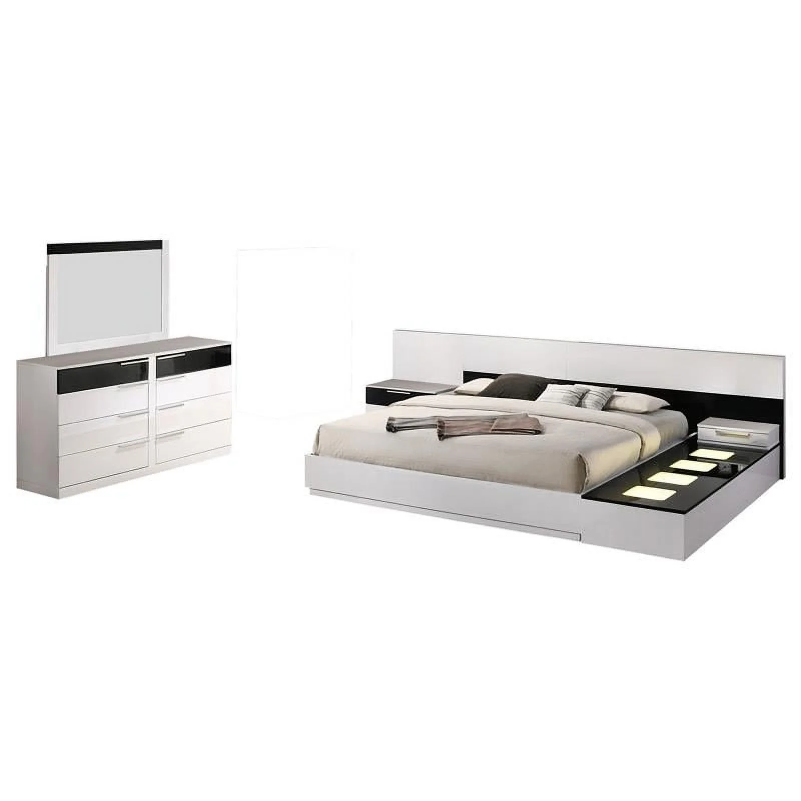 Pemberly Row 6-Pc Queen Platform Bedroom Set w/Module Platform Stand-White/Black