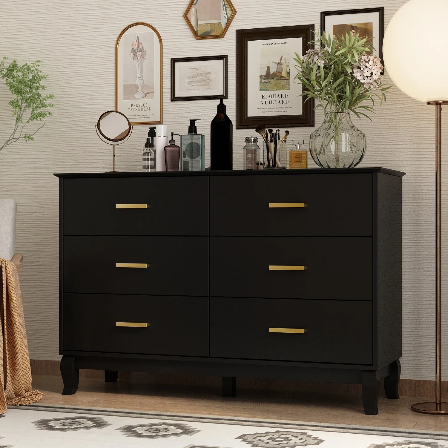 FUFU&GAGA 47.2''W 6 Drawer Double Dresser Drawer Storage Chest Lacquer White