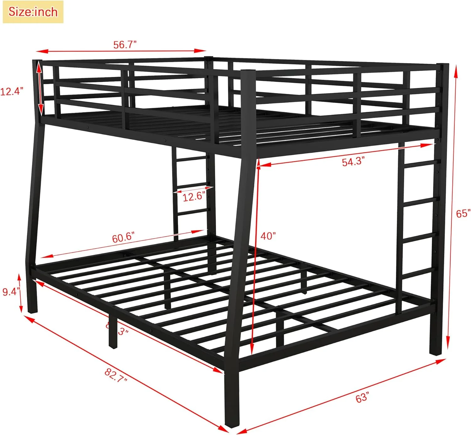 Full XL Over Quee Buk Beds For Adults Ad Tees, Heavy-Duty Metal Buk Bed Frame With 2 Ladders For Boys Girls,Space-Savig,oise Reduced,Black