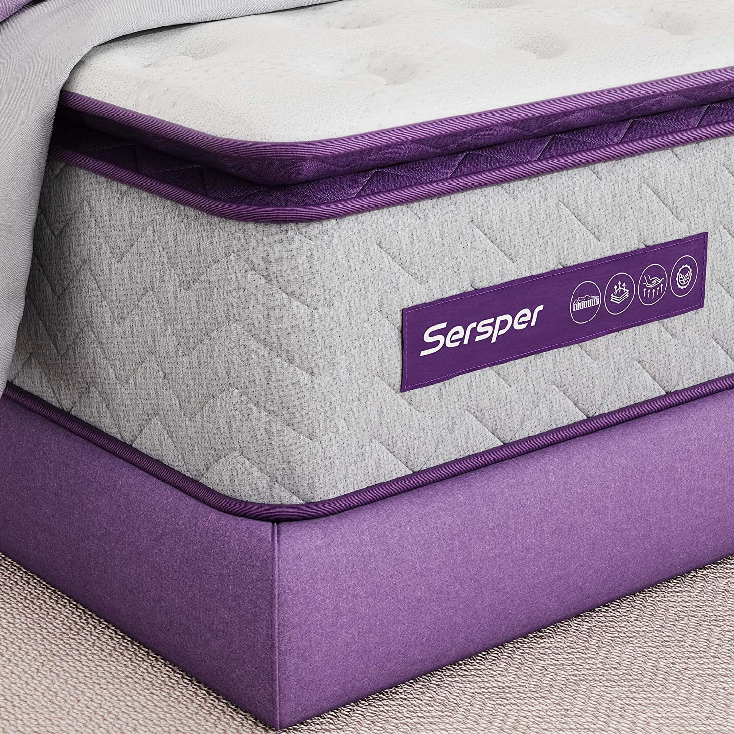 Full Size Hybrid Mattress, Sersper 10 Inch Pillow Top Mattress with Gel Memory Foam, Fiberglass Free, Medium Firm Mattress for Back Pain Relief & Cool Sleep