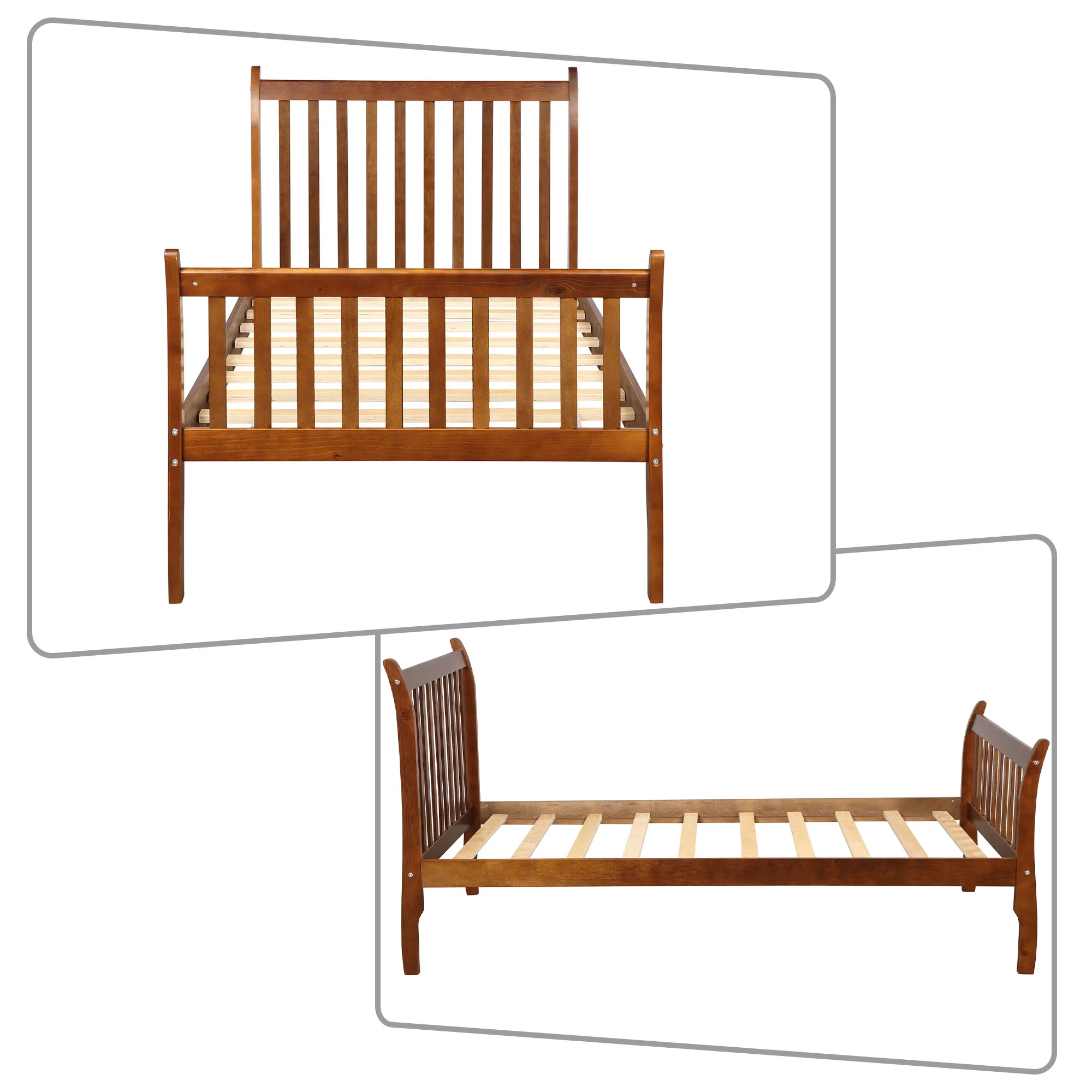 Classic and Minimalist Style Twin Size Platform Bed, Walnut