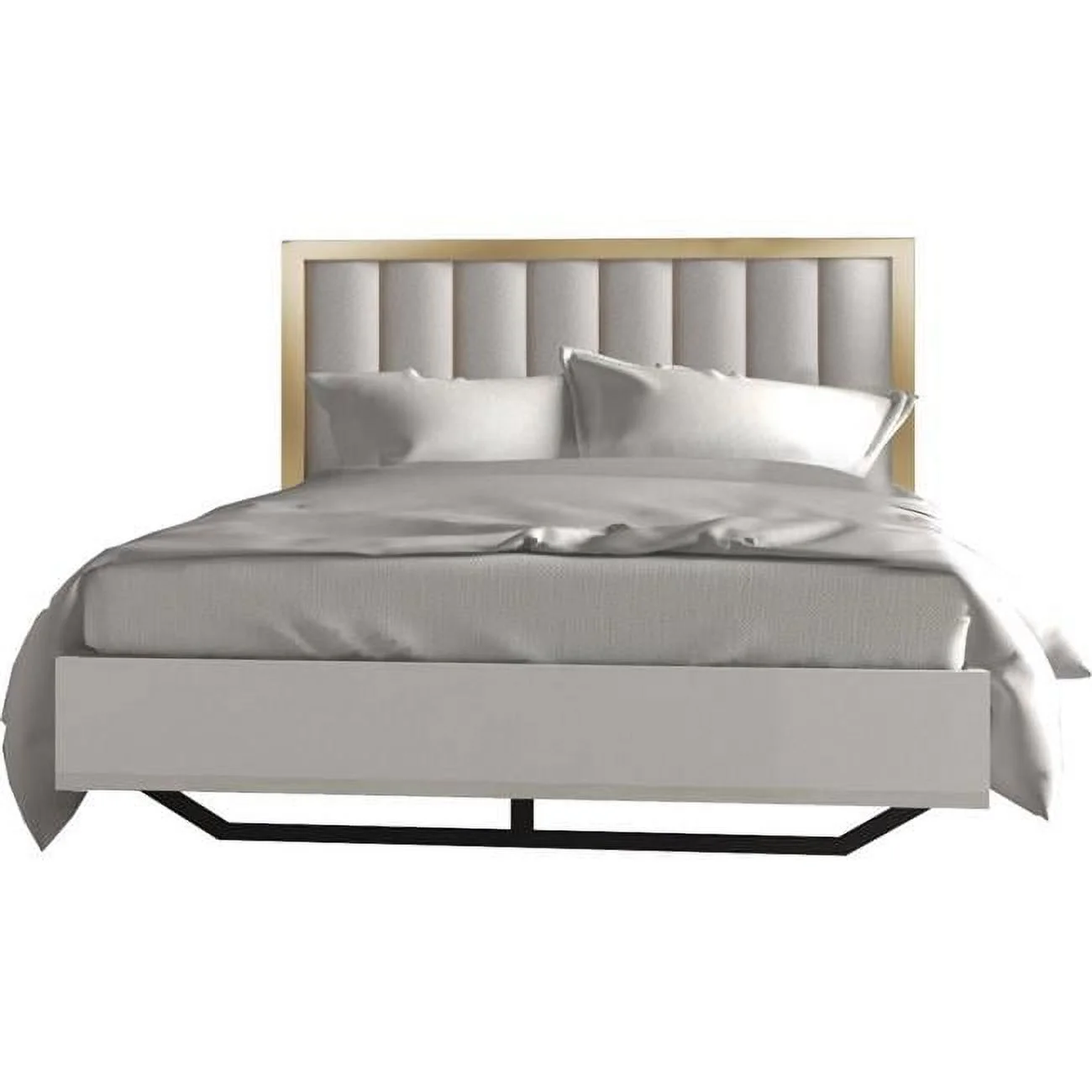 J & M Furniture 17454-Q 55 x 66.5 x 84.6 in. Fiocco Premium Queen Size Bed, White&Gold