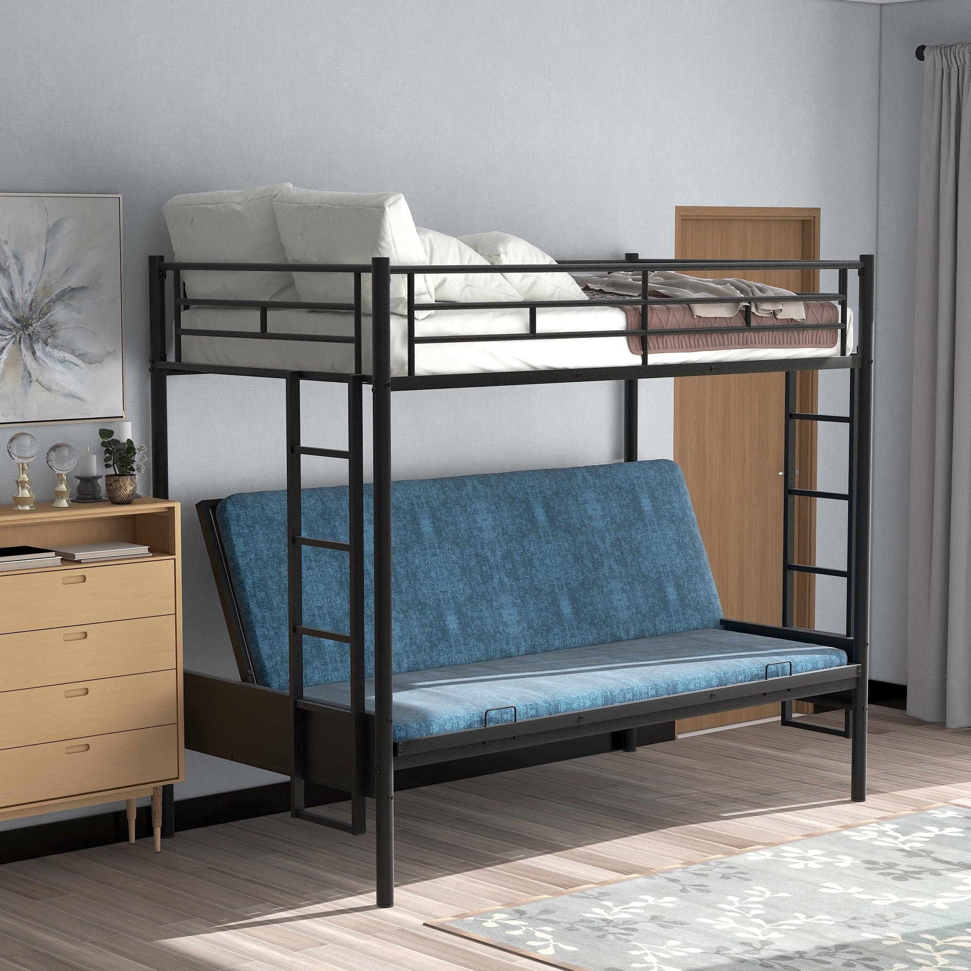 Merax Metal Twin over Full or Twin over Twin Bunk Bed or Daybed, Twin over Futon, Covertible Lower Bed for Living Room, No Box Spring Needed